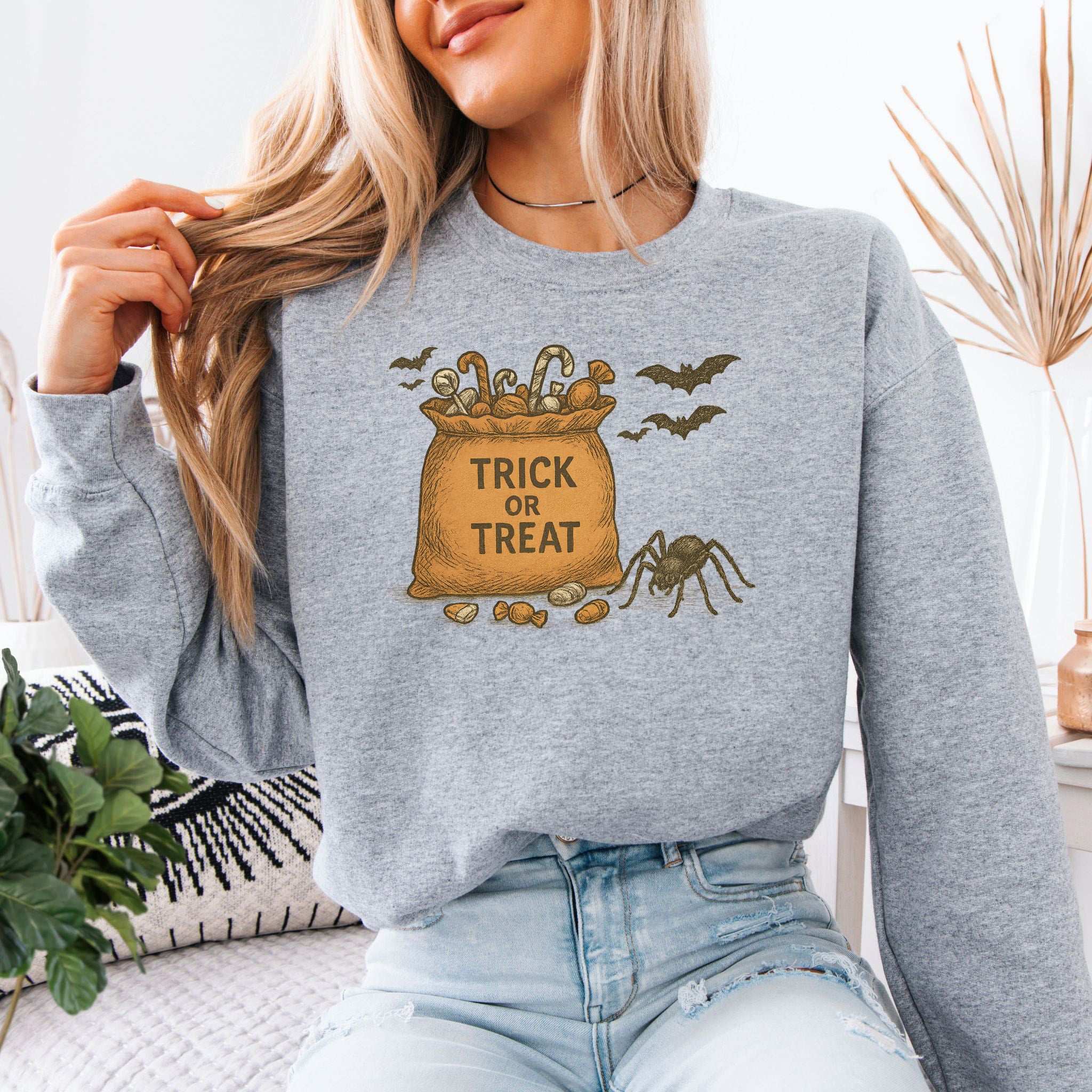 Trick or Treat Bag Sweatshirt – Vintage Spooky Halloween Candy Vibes
