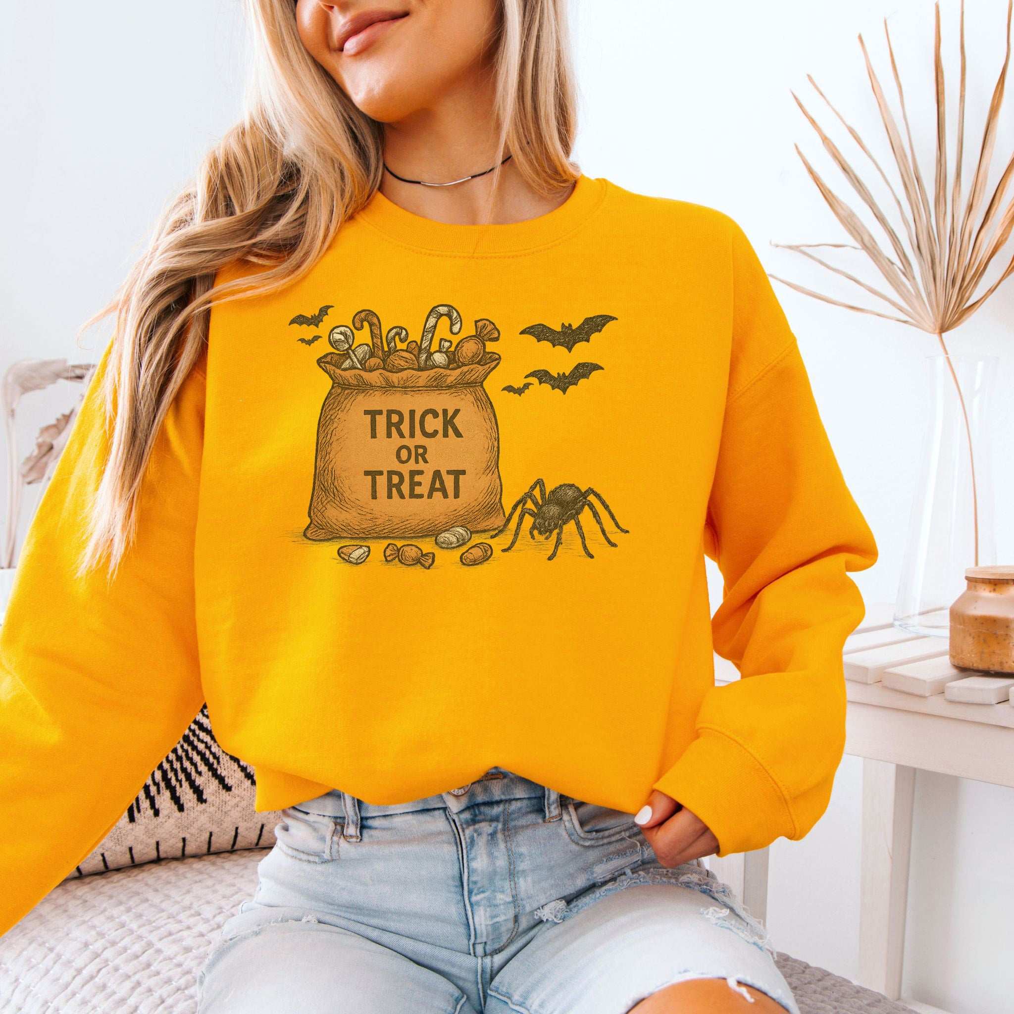 Trick or Treat Bag Sweatshirt – Vintage Spooky Halloween Candy Vibes