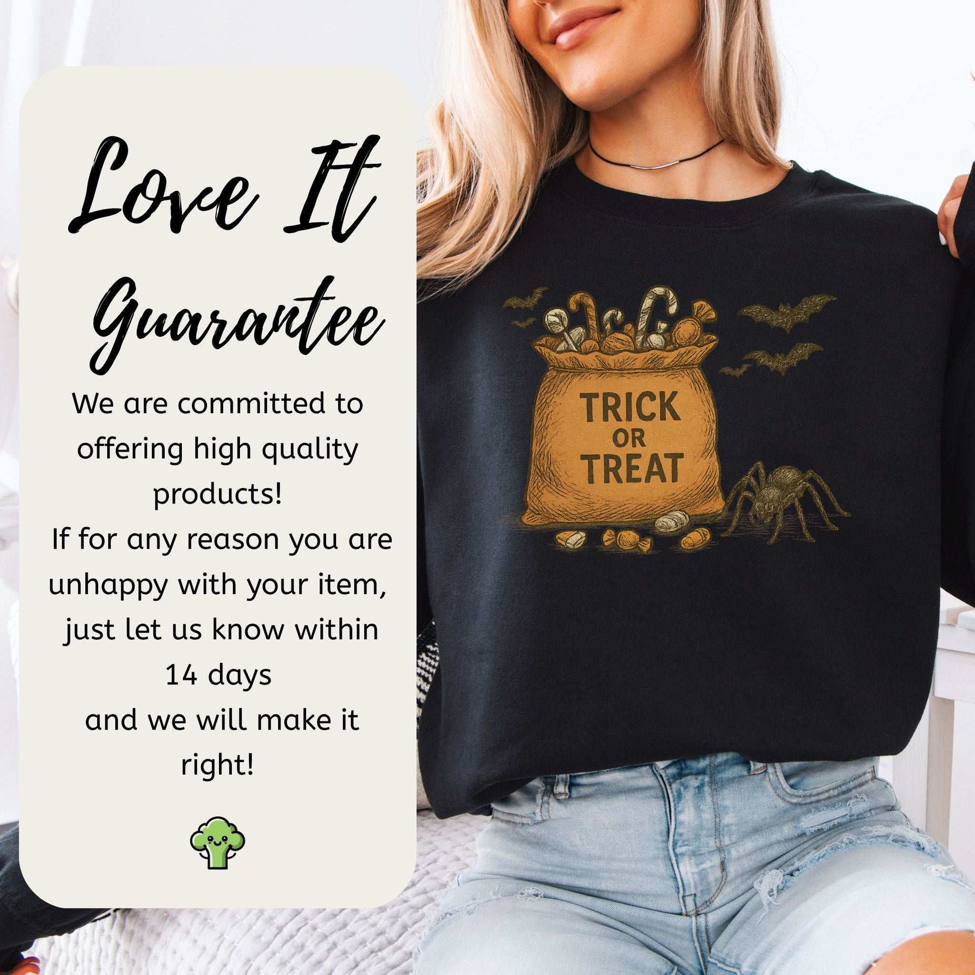 Trick or Treat Bag Sweatshirt – Vintage Spooky Halloween Candy Vibes