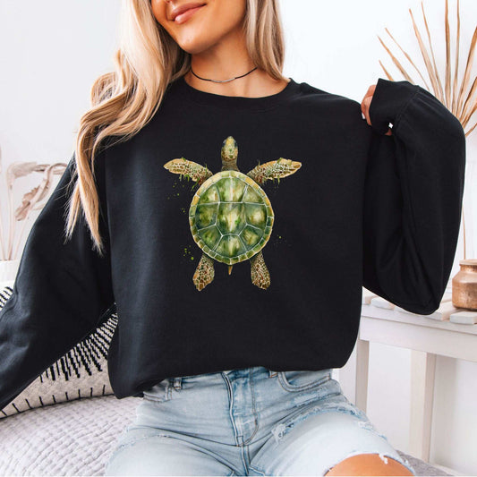 Watercolor Turtle Sweatshirt – Artistic Ocean Spirit for Sea Turtle Lovers
