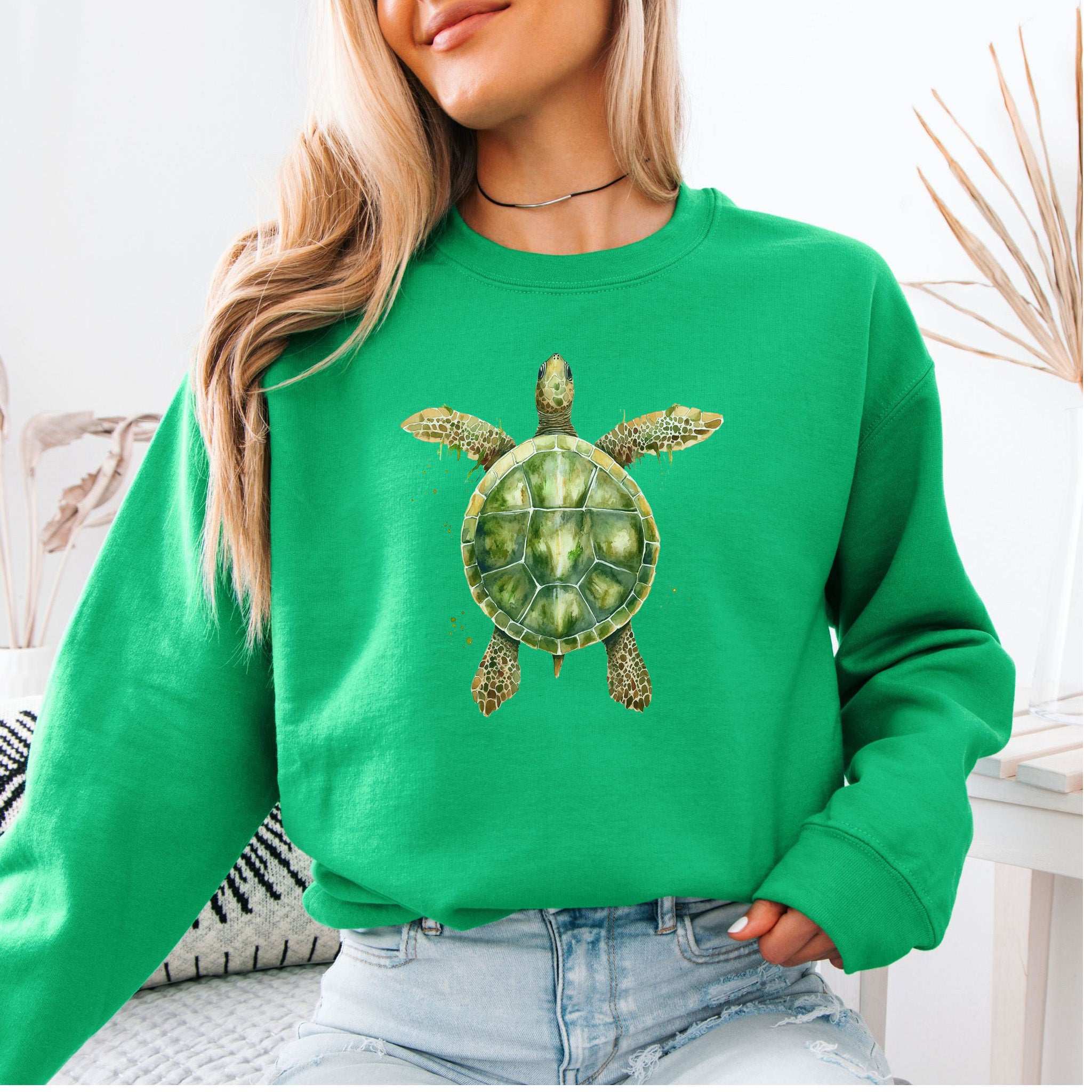 Watercolor Turtle Sweatshirt – Artistic Ocean Spirit for Sea Turtle Lovers