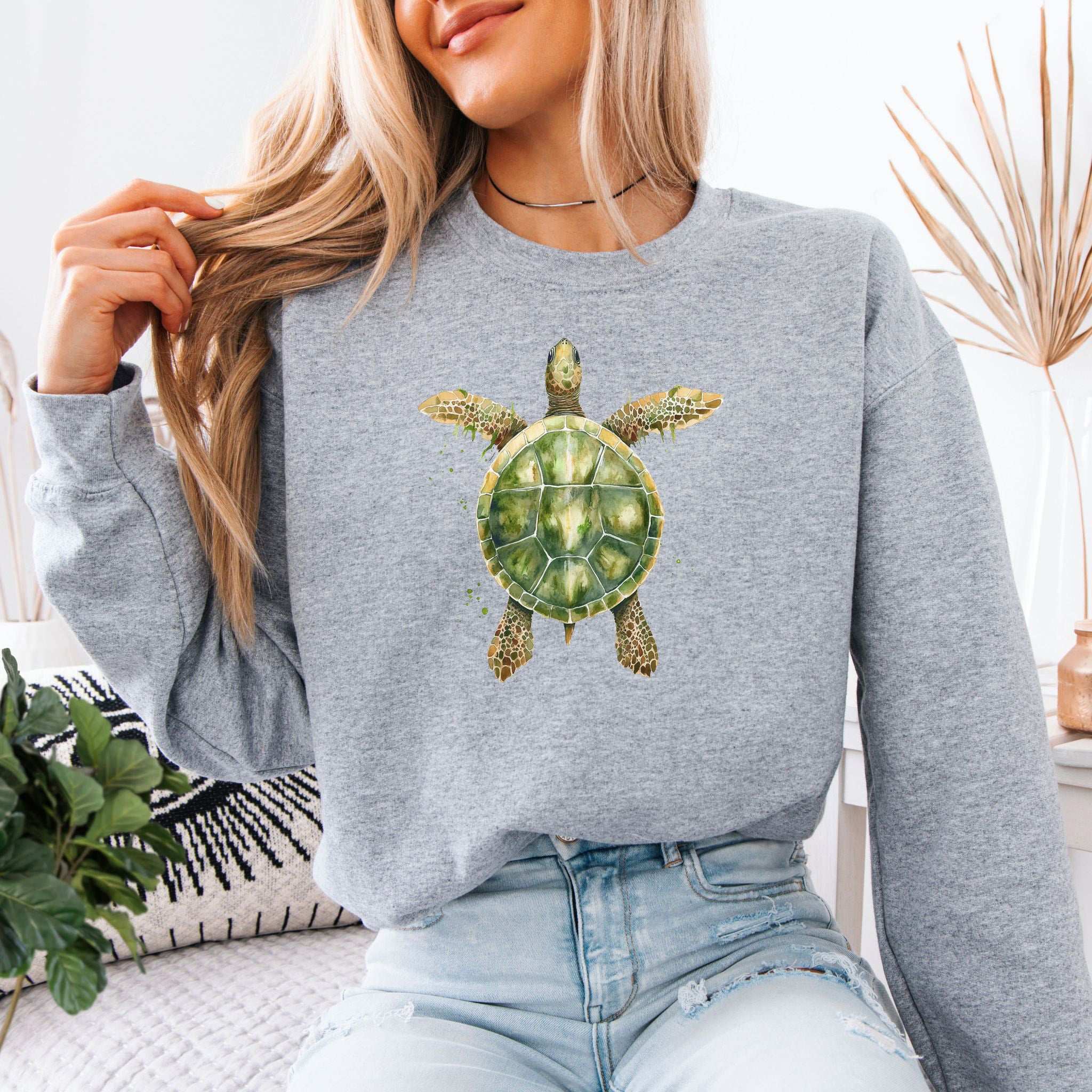 Watercolor Turtle Sweatshirt – Artistic Ocean Spirit for Sea Turtle Lovers