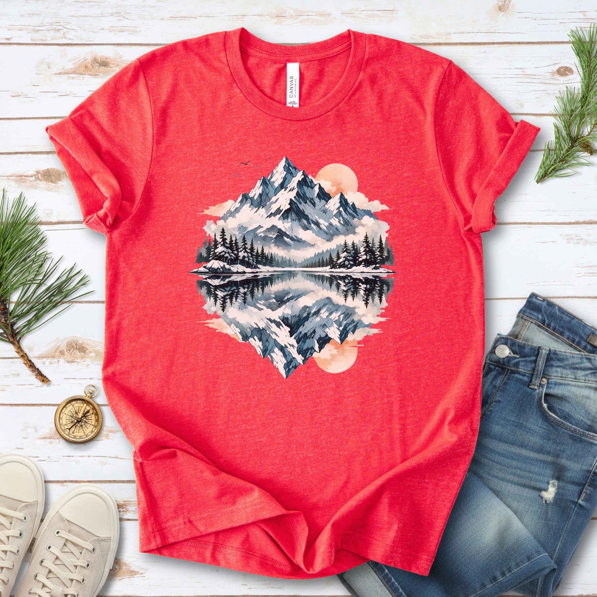 Twin Horizons T-Shirt – Reflected Mountain & Mystic Lake Adventure Tee