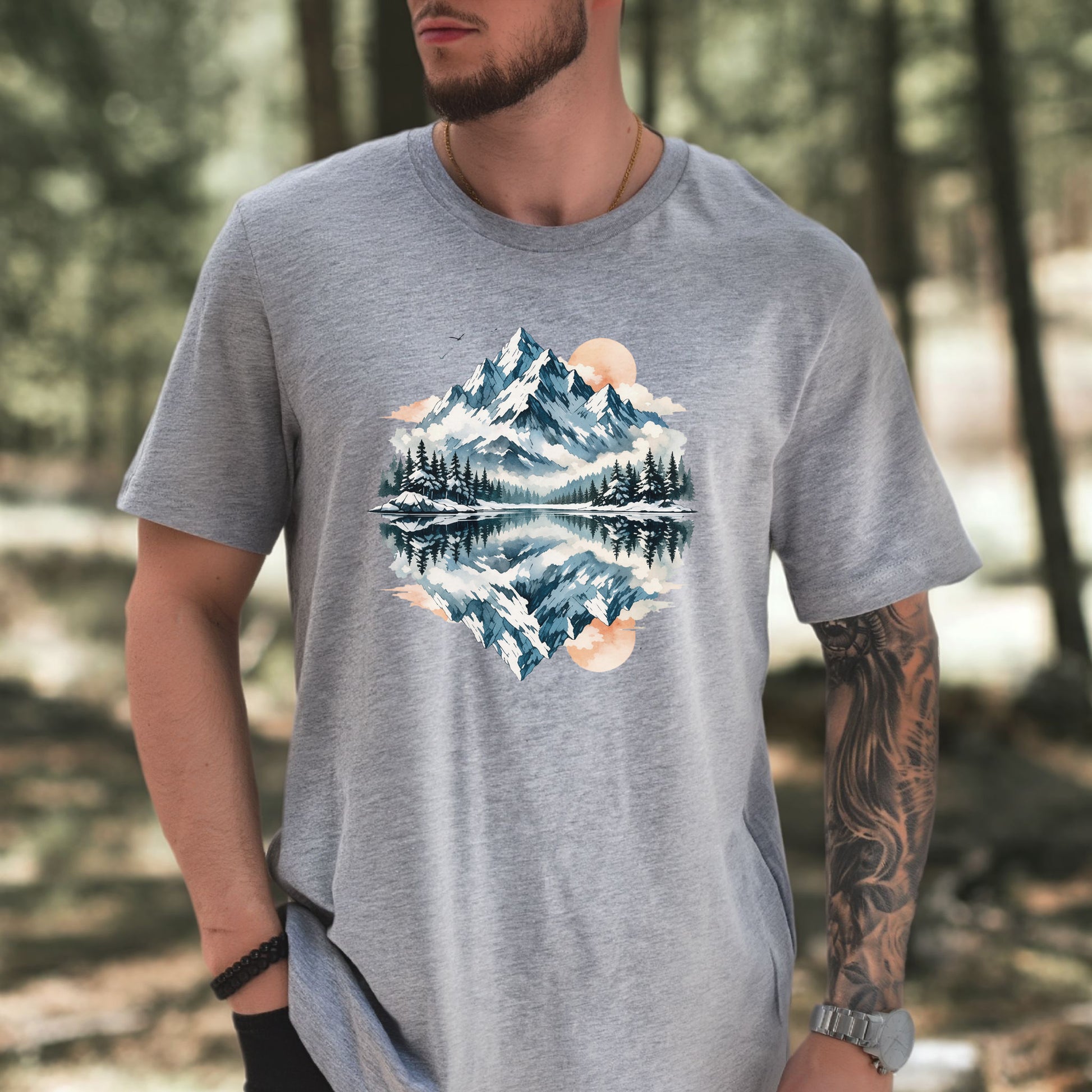 Twin Horizons T-Shirt – Reflected Mountain & Mystic Lake Adventure Tee