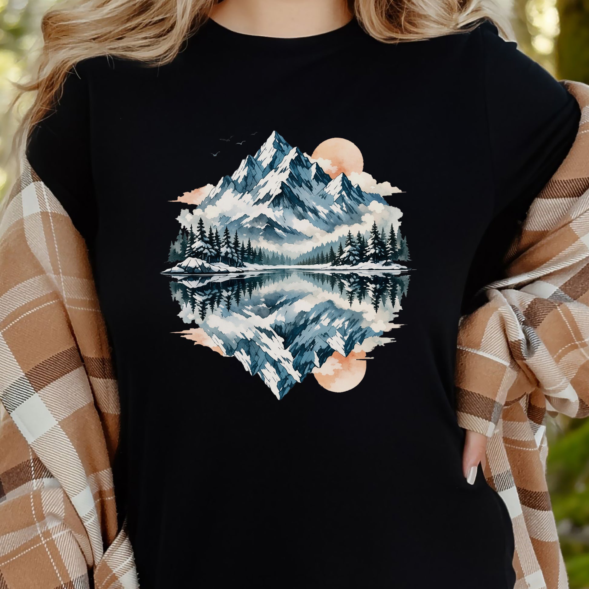 Twin Horizons T-Shirt – Reflected Mountain & Mystic Lake Adventure Tee