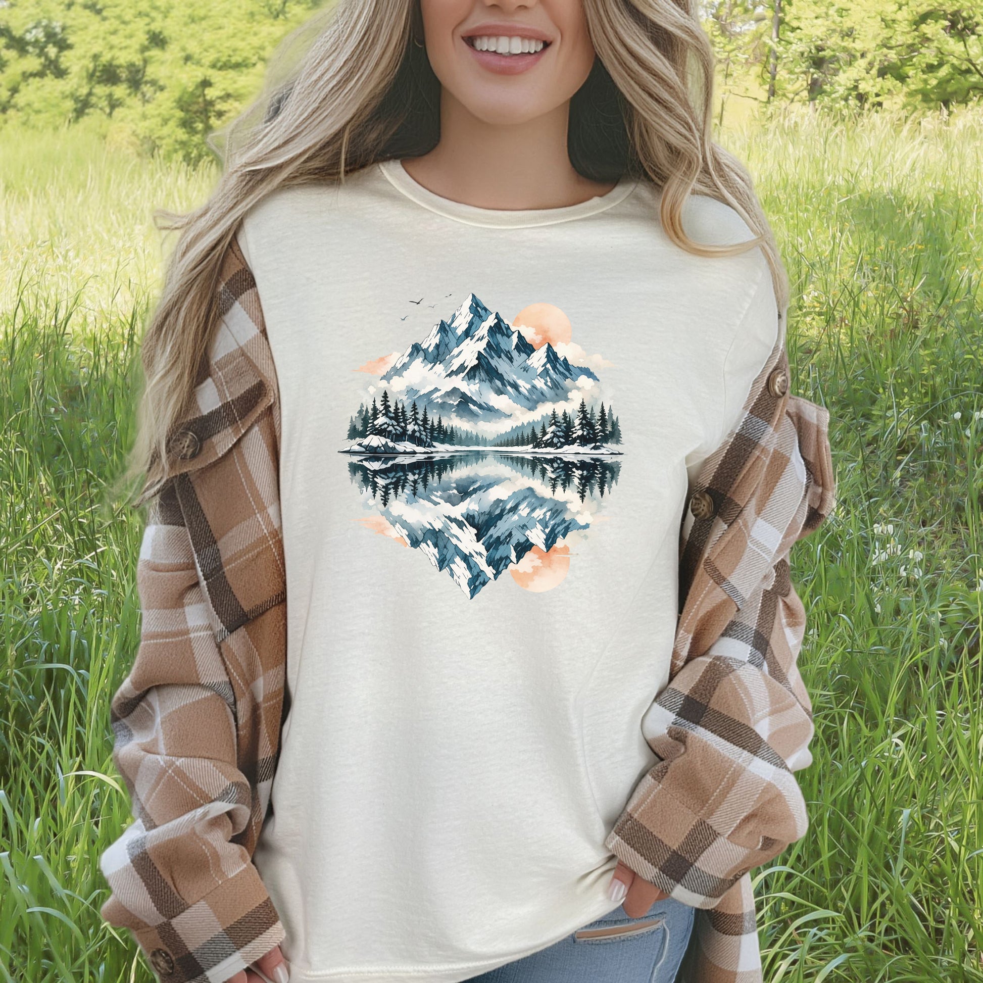 Twin Horizons T-Shirt – Reflected Mountain & Mystic Lake Adventure Tee