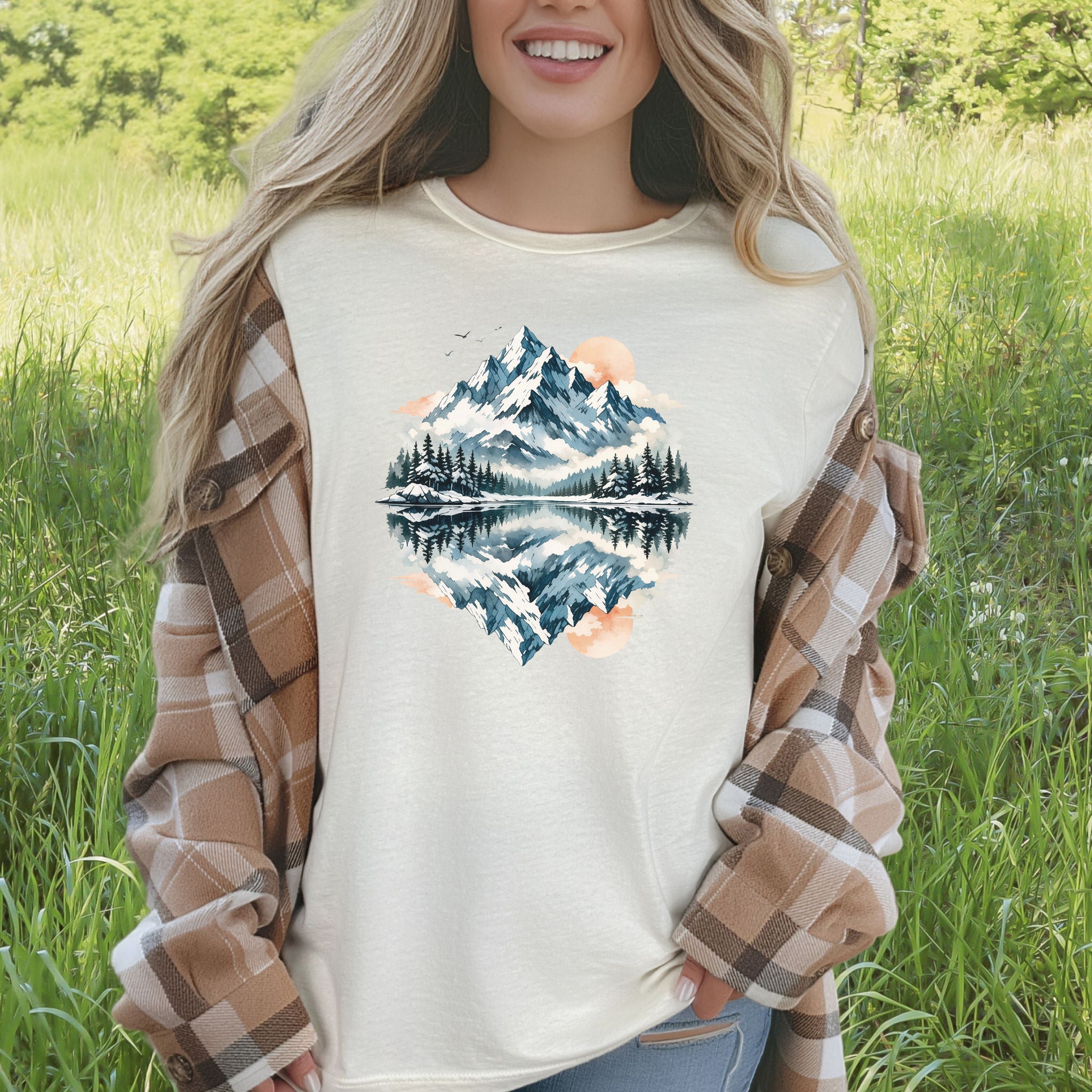 Twin Horizons T-Shirt – Reflected Mountain & Mystic Lake Adventure Tee
