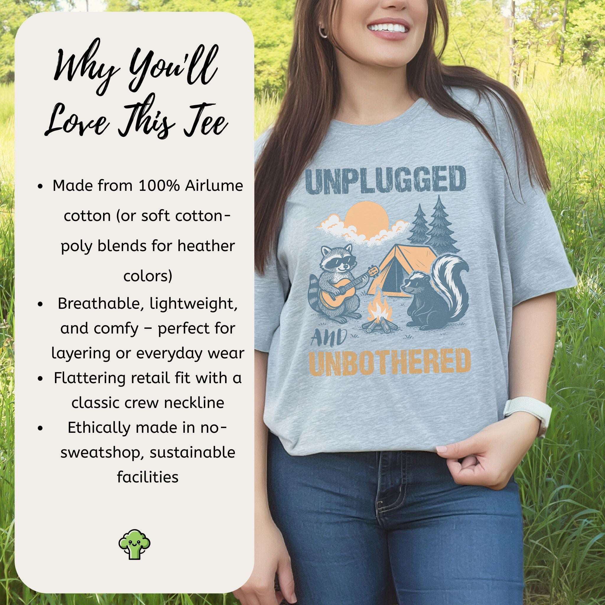 Unplugged and Unbothered Raccoon Camping T-Shirt