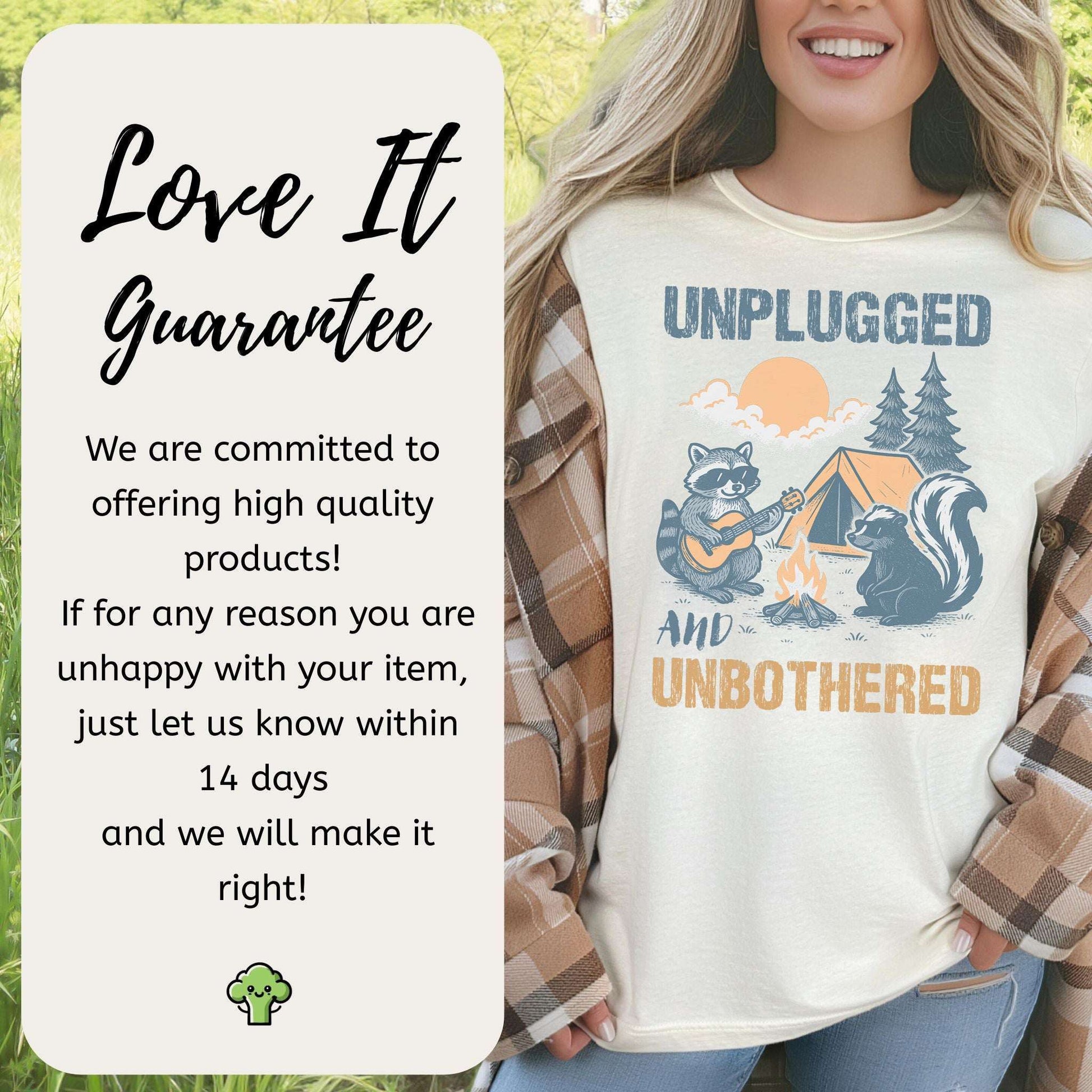 Unplugged and Unbothered Raccoon Camping T-Shirt