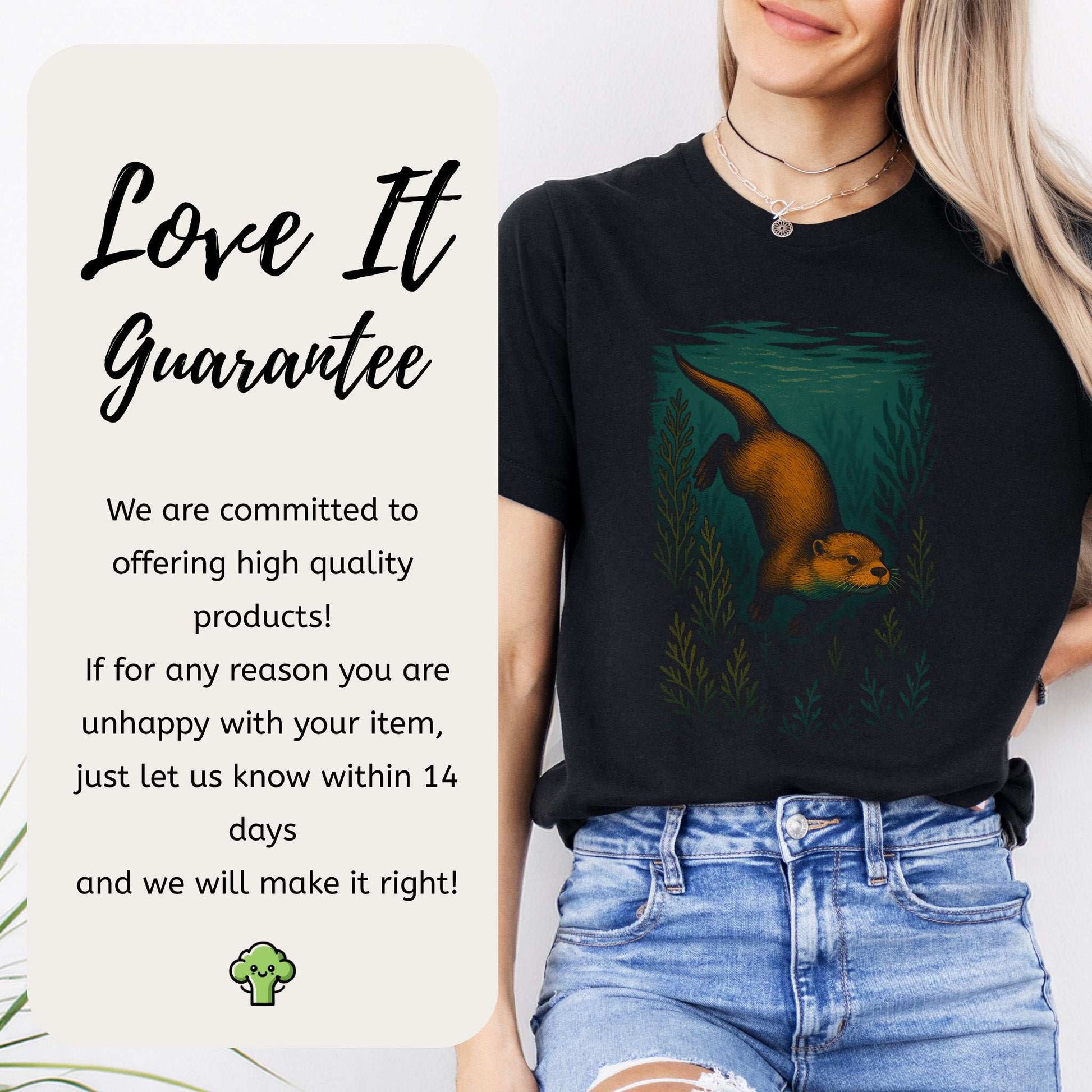 Otter Spirit Animal T-Shirt – Playful River Magic Vibes promoting high-quality products with a playful otter design.
