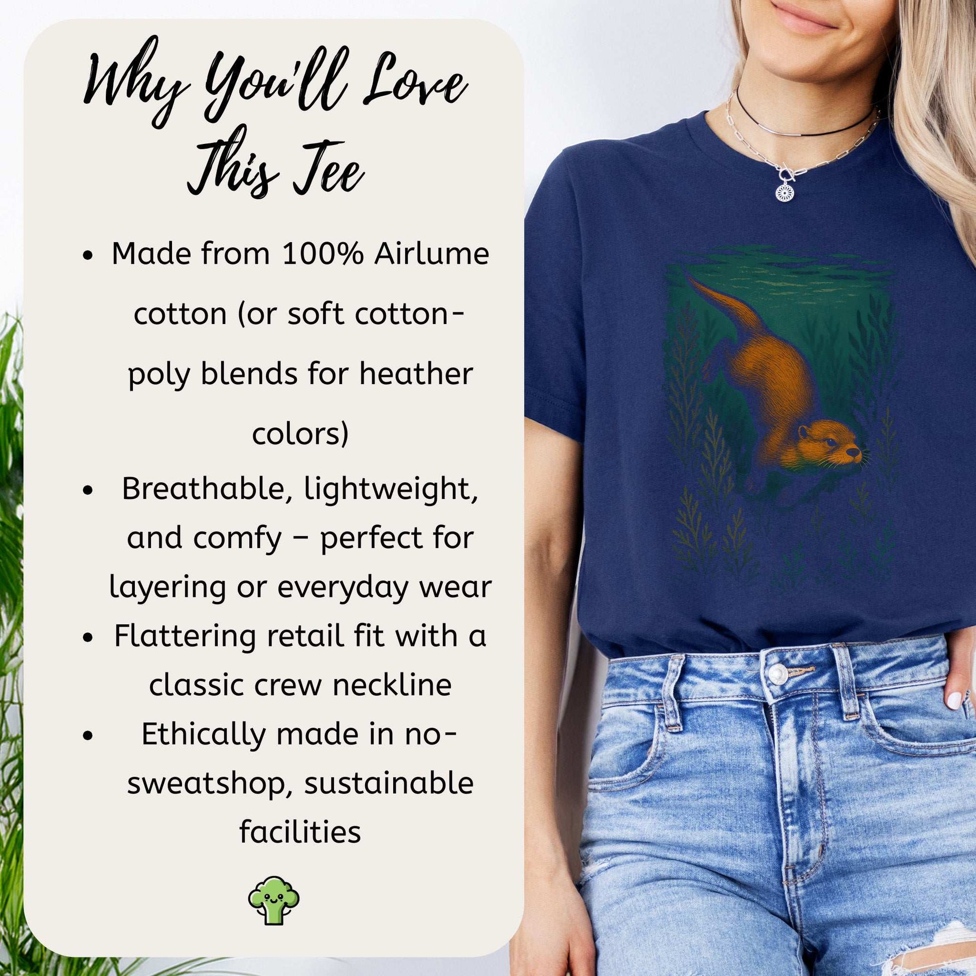Otter Spirit Animal T-Shirt – Playful River Magic Vibes featuring a cute otter design and lightweight material details.