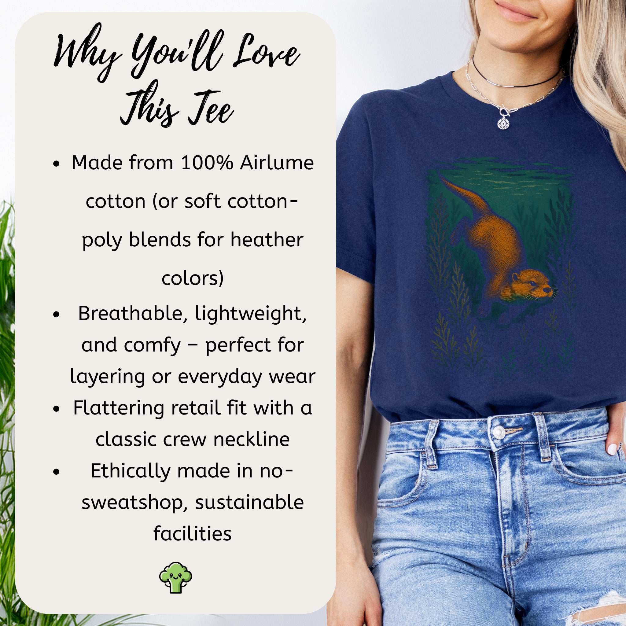 Otter Spirit Animal T-Shirt – Playful River Magic Vibes featuring a cute otter design and lightweight material details.