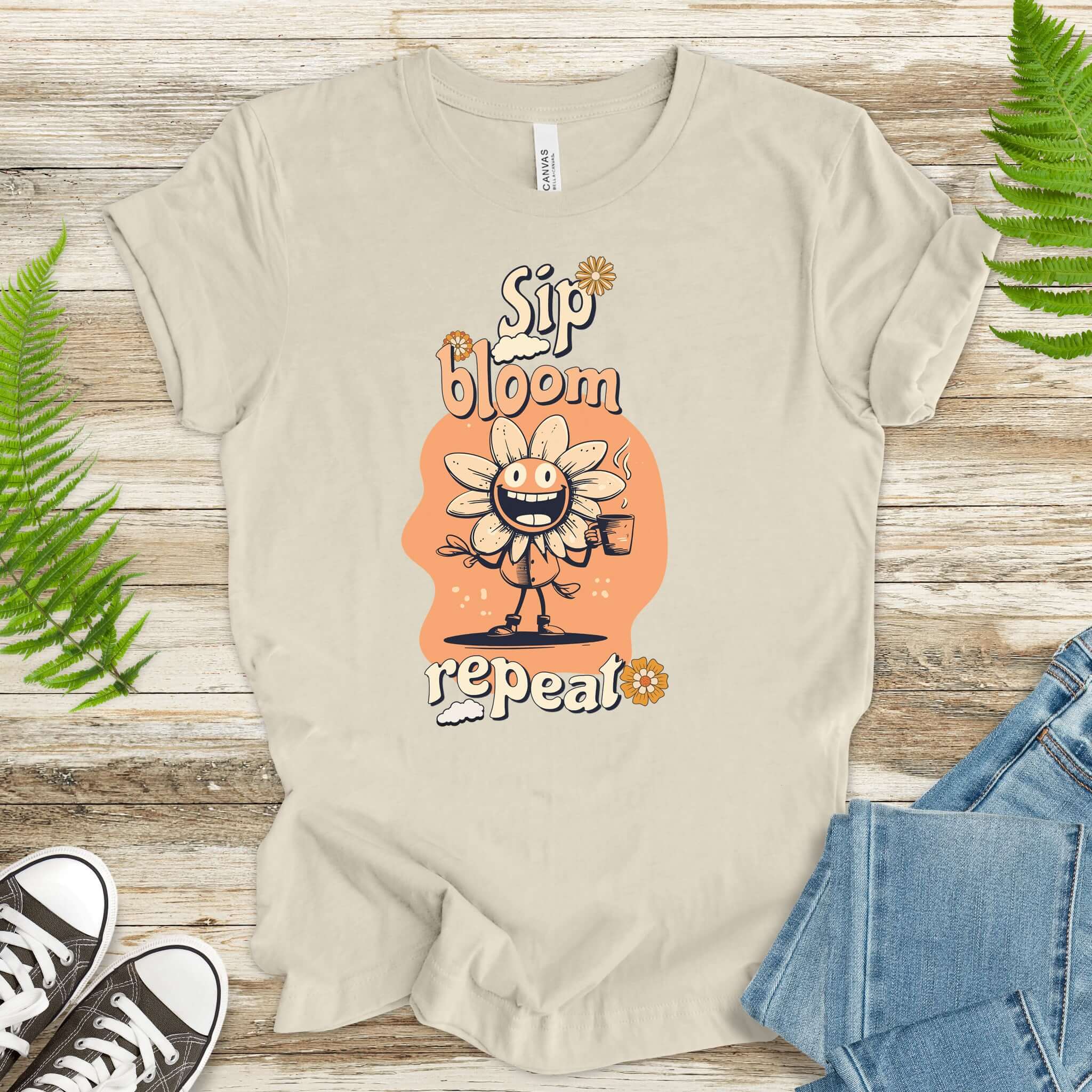 Happy Flower Sipping Tea T-Shirt
