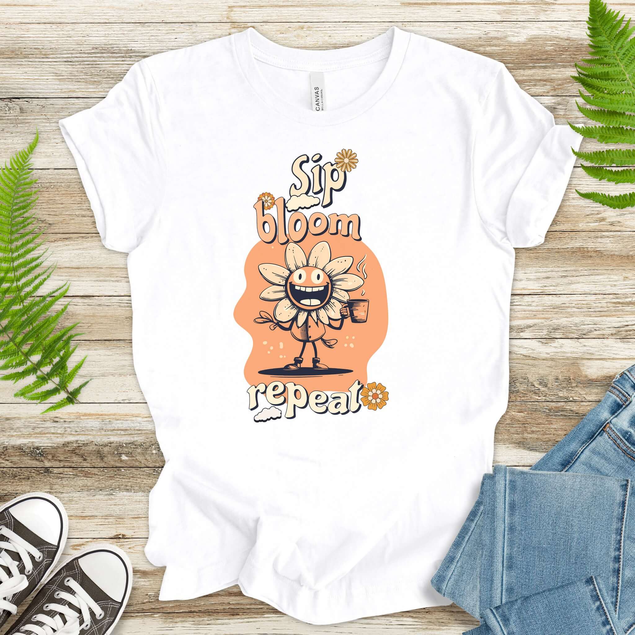 Happy Flower Sipping Tea T-Shirt