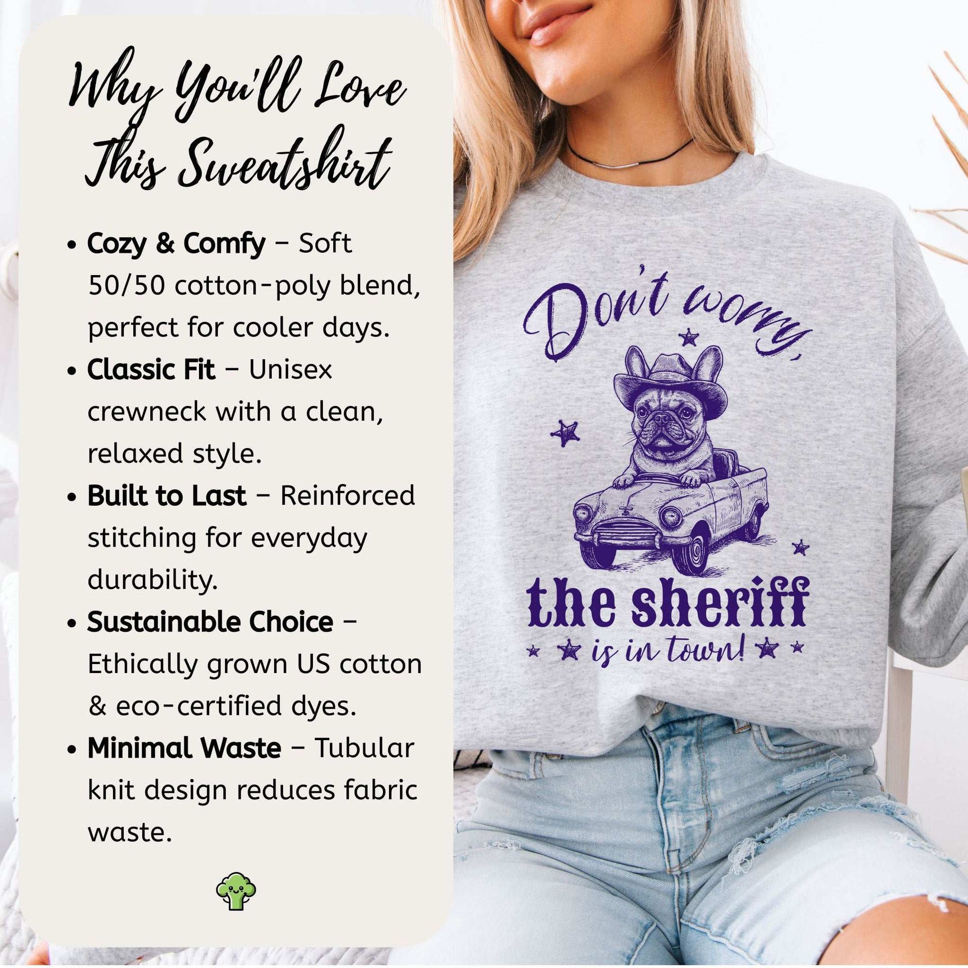 Bulldog Sheriff Sweatshirt – Funny Retro Dog Driving Tiny Car