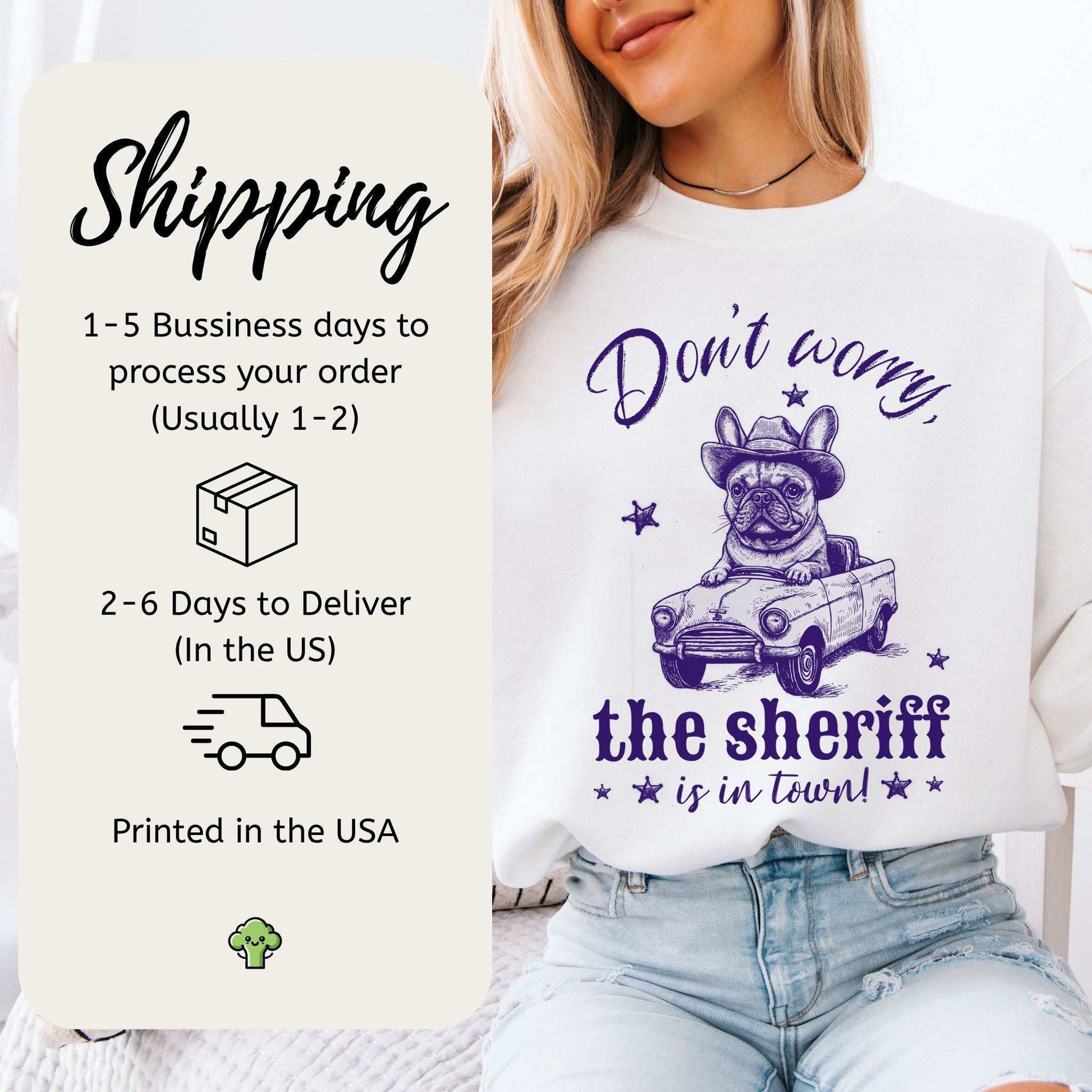 Bulldog Sheriff Sweatshirt – Funny Retro Dog Driving Tiny Car