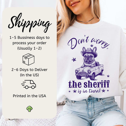 Bulldog Sheriff Sweatshirt – Funny Retro Dog Driving Tiny Car