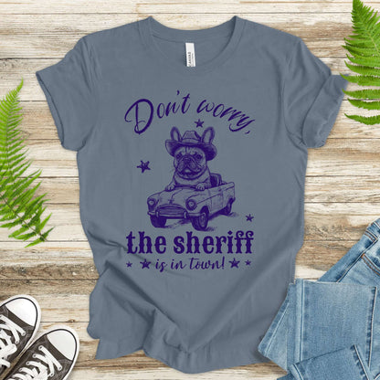Bulldog Sheriff Retro Funny Car T-Shirt