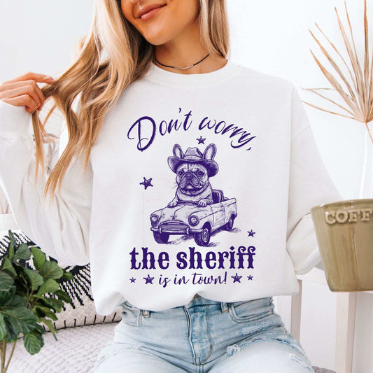 Bulldog Sheriff Sweatshirt – Funny Retro Dog Driving Tiny Car