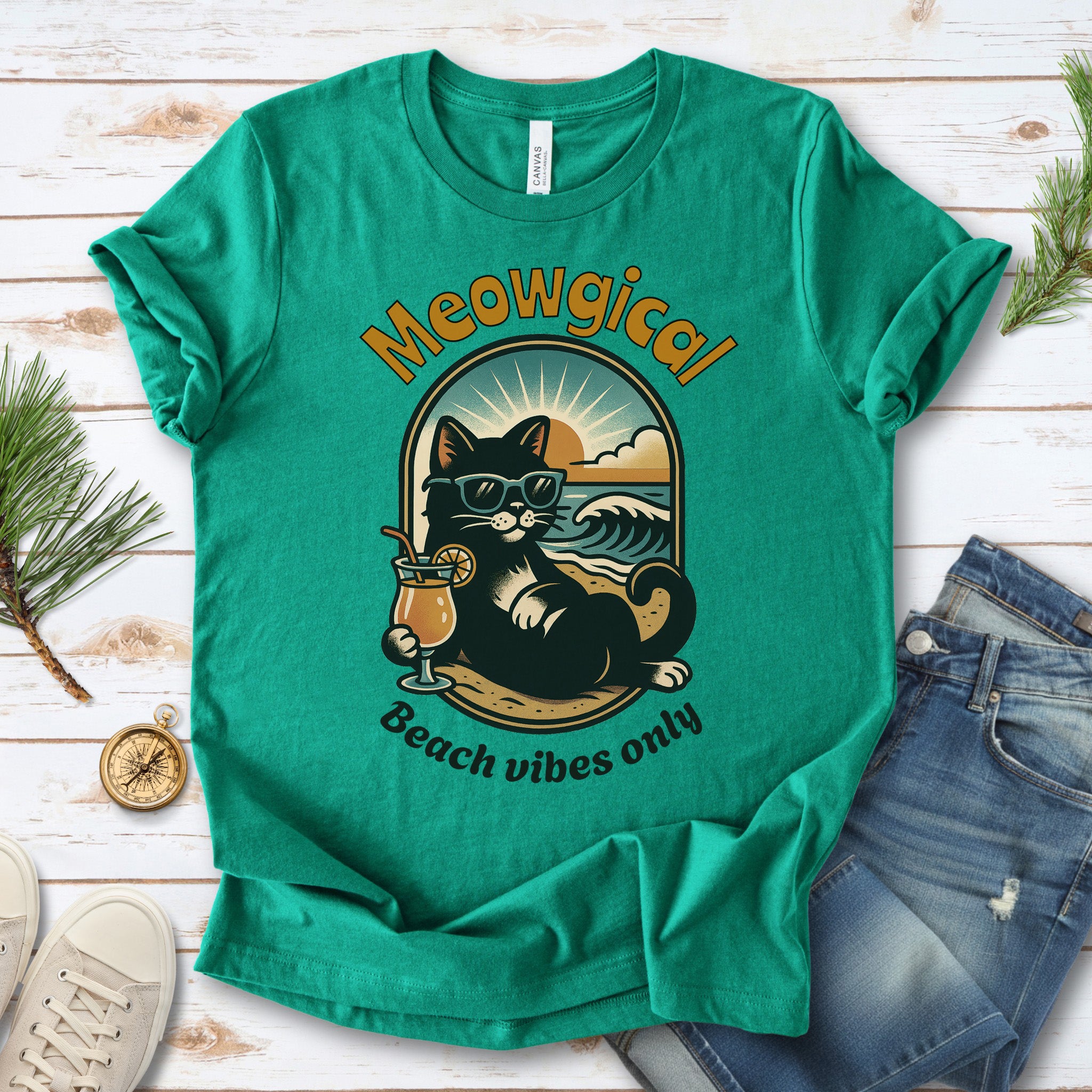 Cat Meowgical Beach Vibes Only T-Shirt