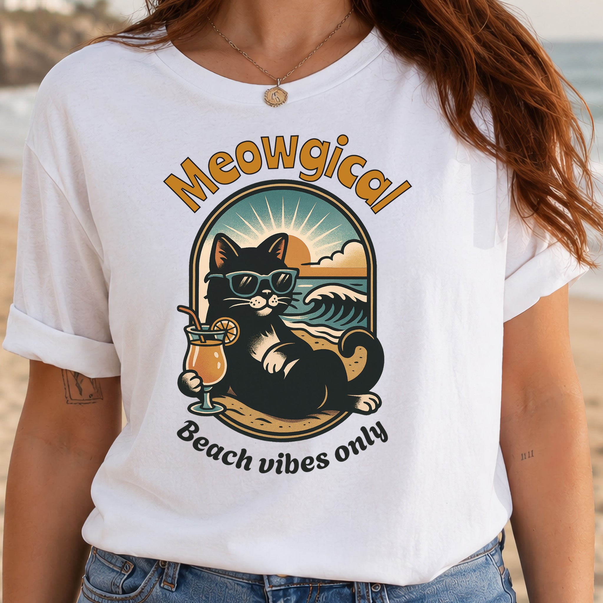 Cat Meowgical Beach Vibes Only T-Shirt