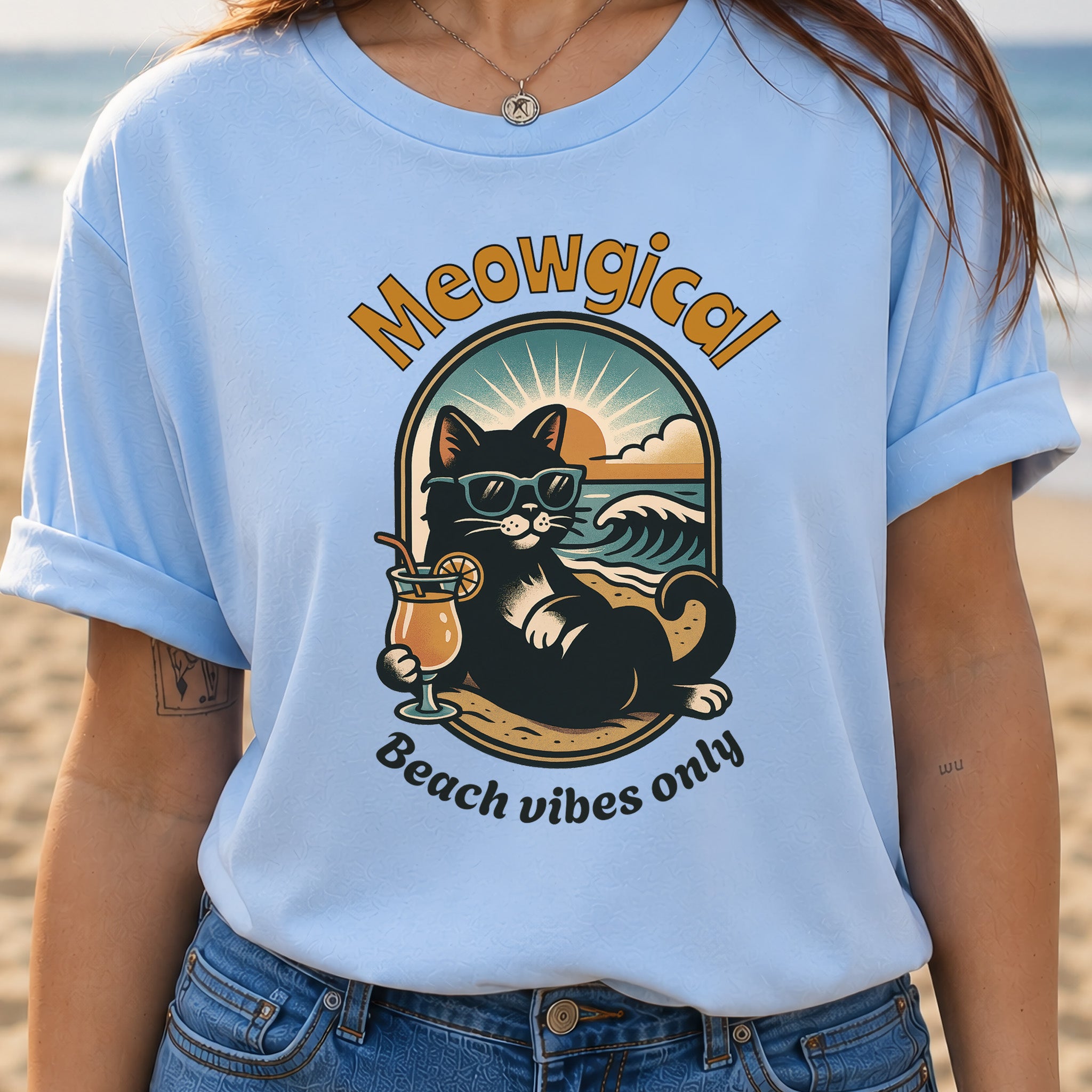 Cat Meowgical Beach Vibes Only T-Shirt