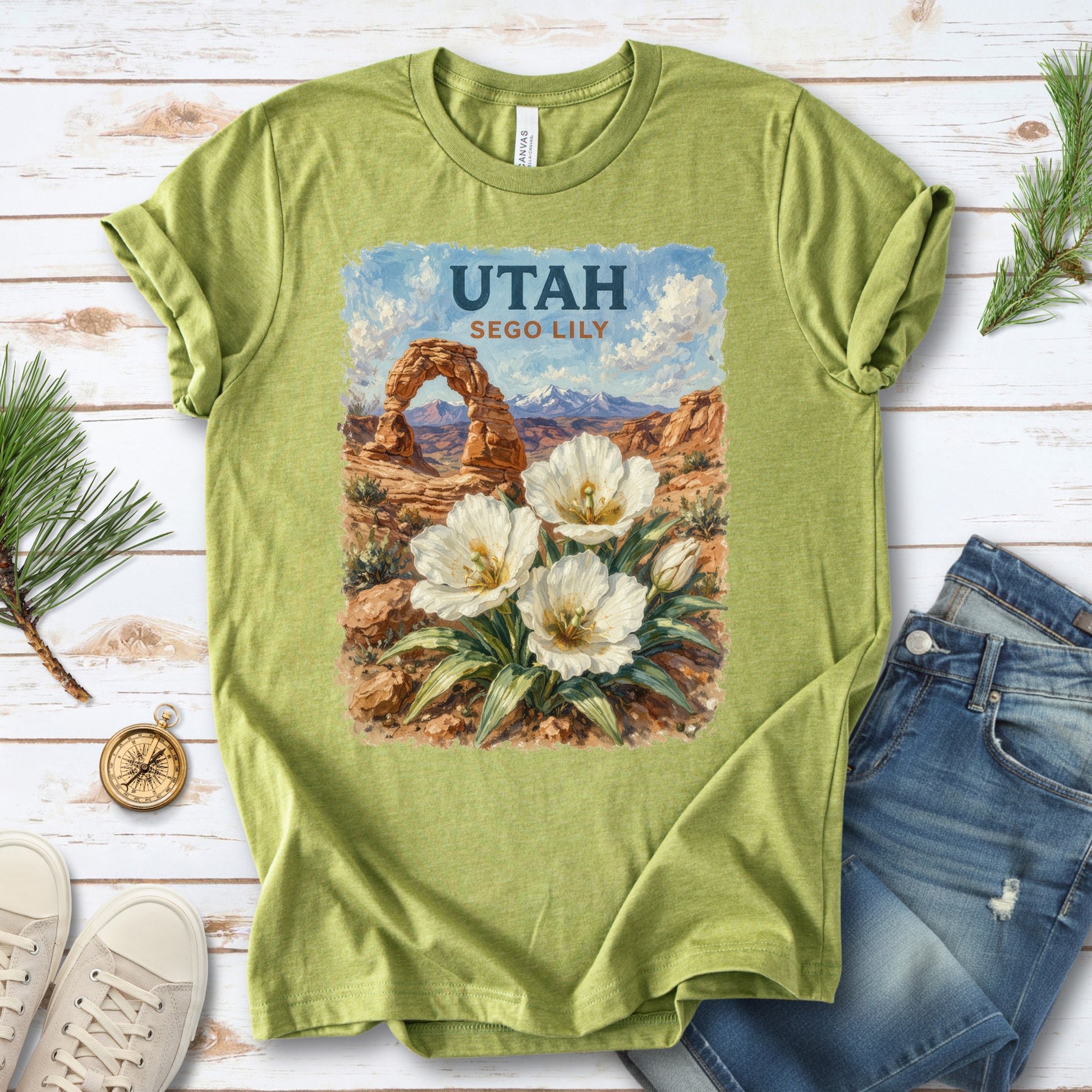 Utah Sego Lily Desert Arch Botanical Nature Vintage T-Shirt