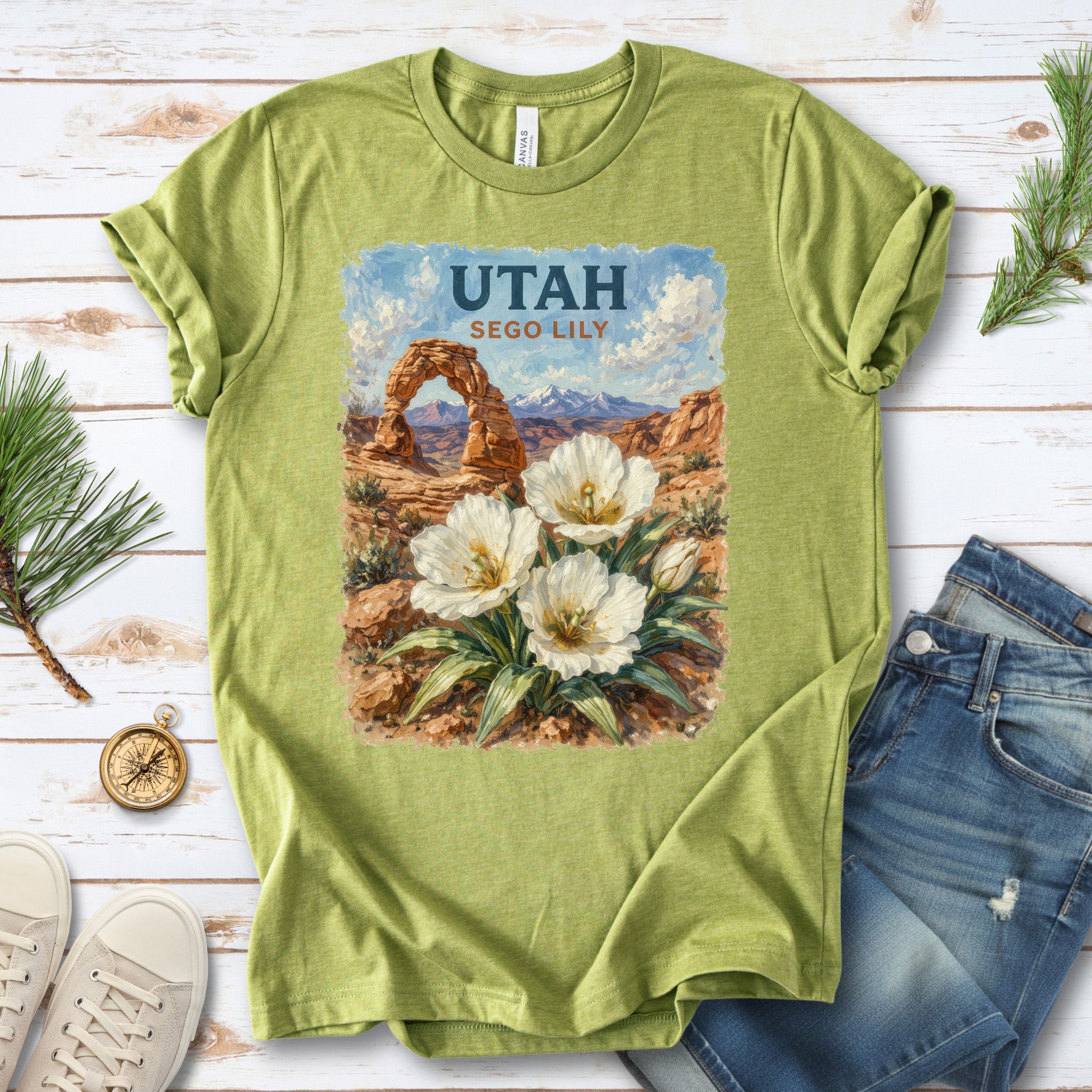 Utah Sego Lily Desert Arch Botanical Nature Vintage T-Shirt