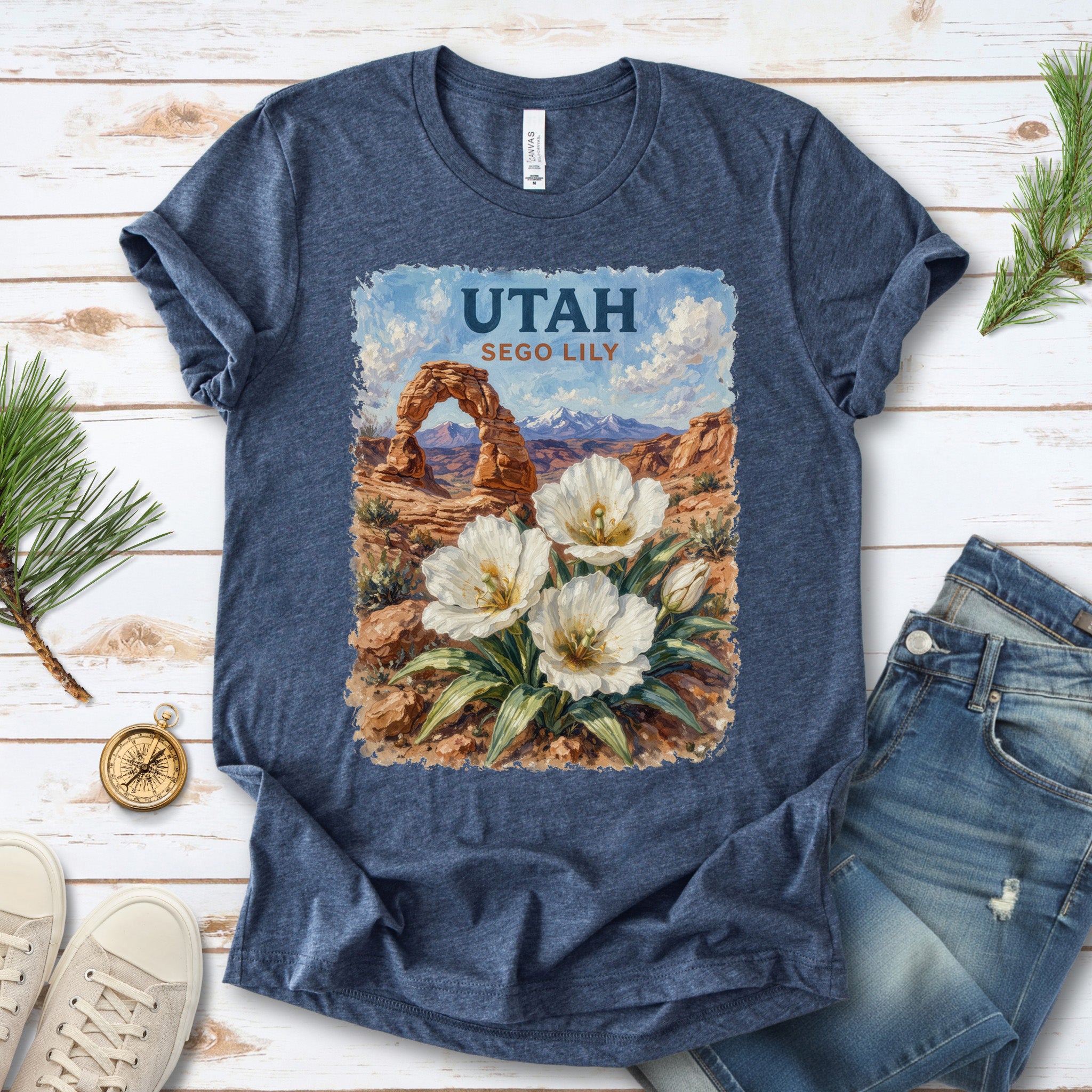 Utah Sego Lily Desert Arch Botanical Nature Vintage T-Shirt