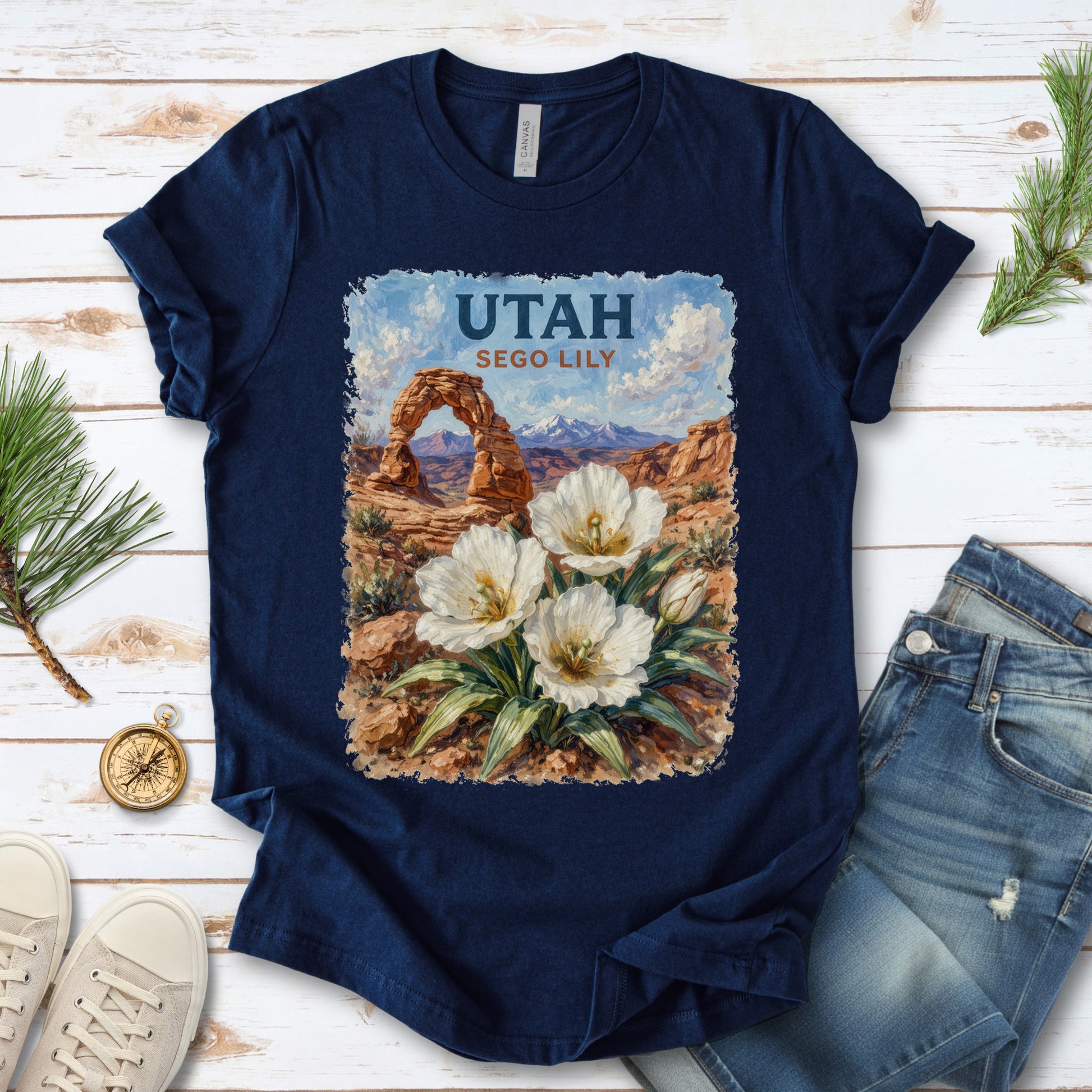 Utah Sego Lily Desert Arch Botanical Nature Vintage T-Shirt