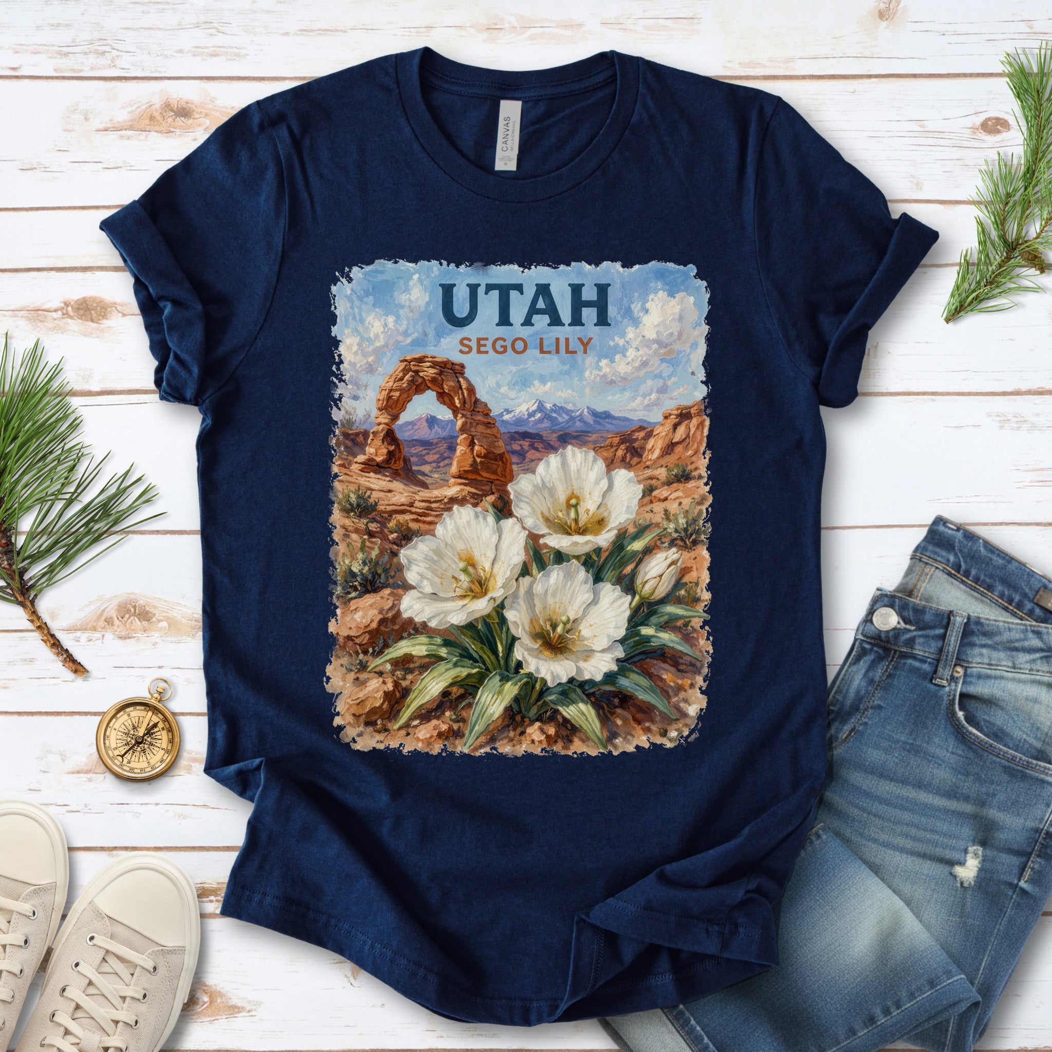 Utah Sego Lily Desert Arch Botanical Nature Vintage T-Shirt
