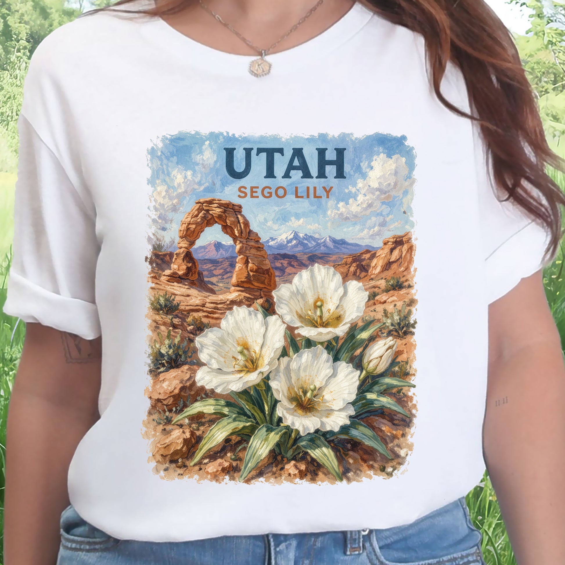 Utah Sego Lily Desert Arch Botanical Nature Vintage T-Shirt