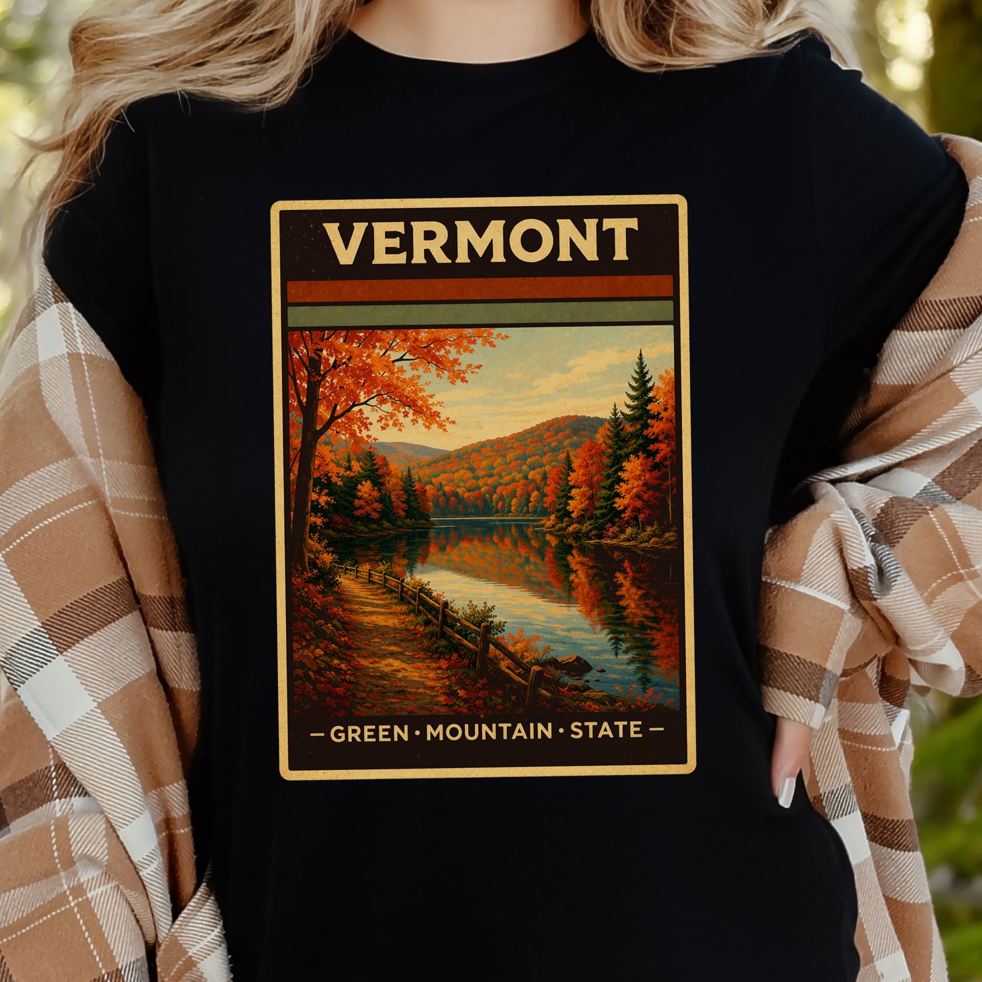 Vermont Green Mountain State Autumn Lake Vintage Nature T-Shirt