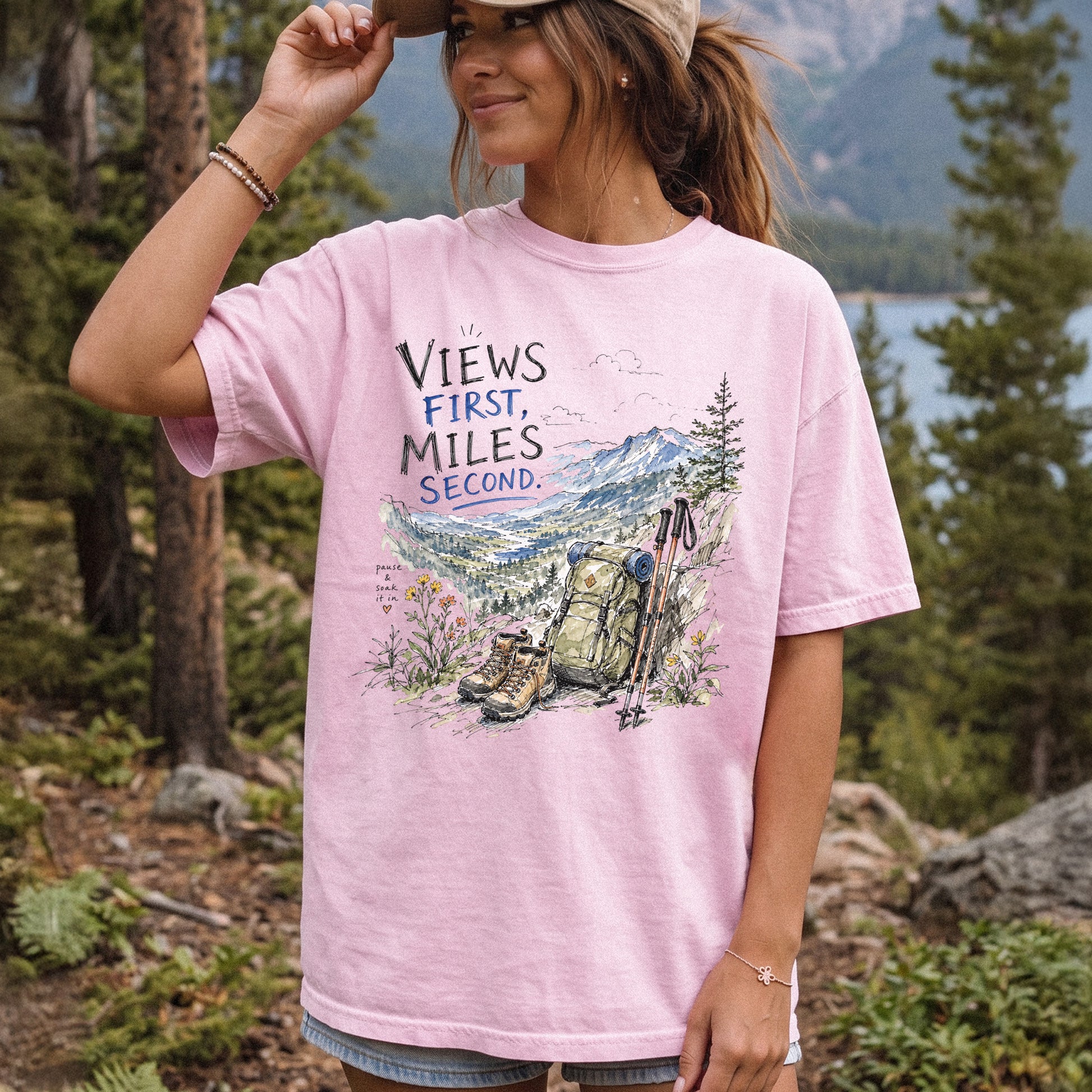 Views First Miles Second Comfort Colors Shirt – Watercolor Hiking T-Shirt