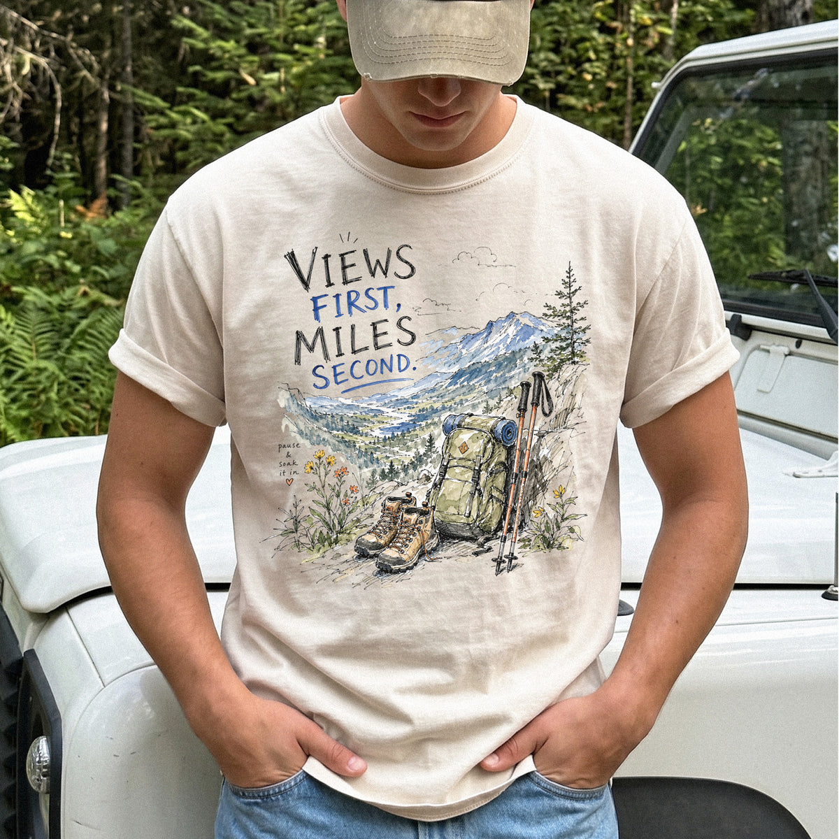 Views First Miles Second Comfort Colors Shirt – Watercolor Hiking T-Shirt