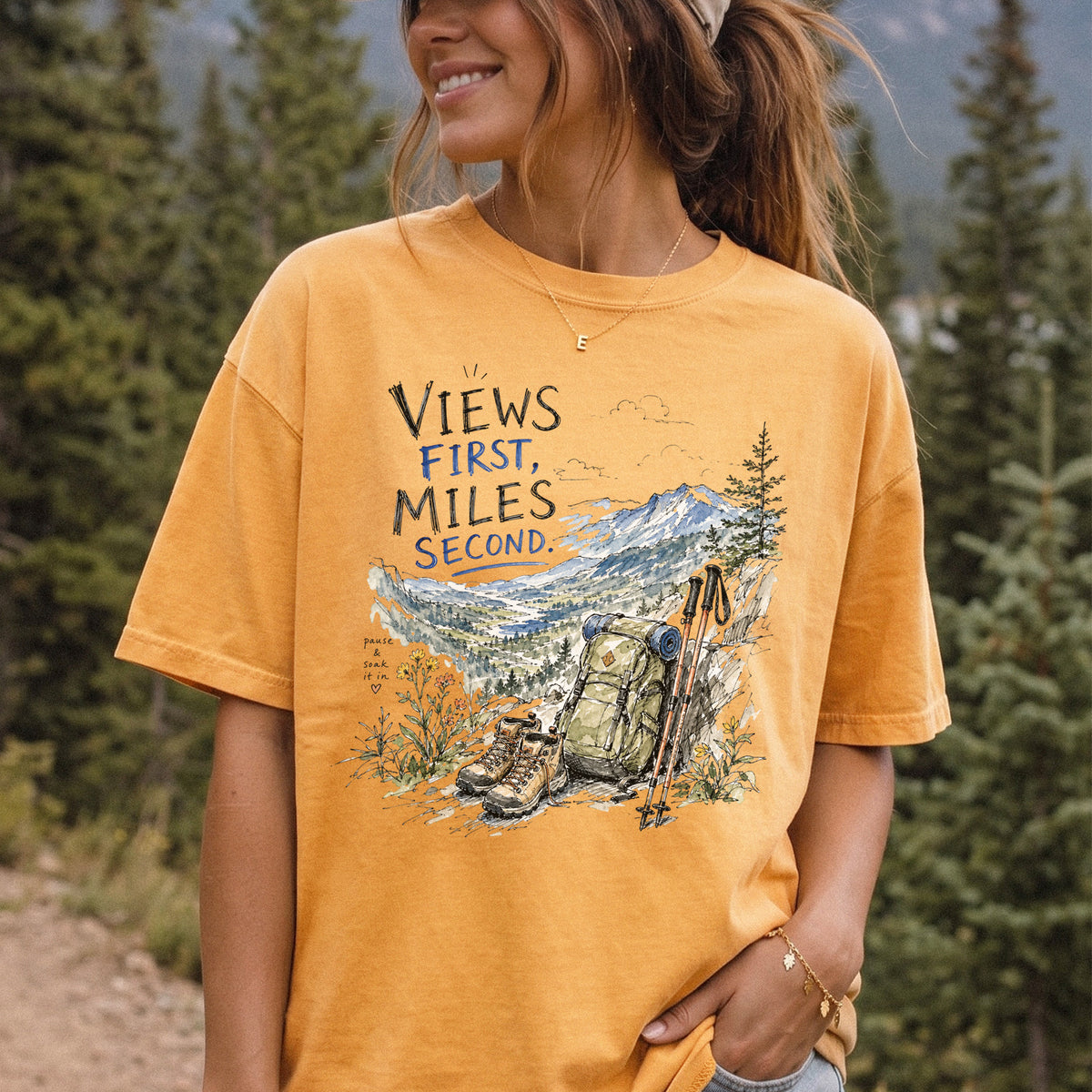 Views First Miles Second Comfort Colors Shirt – Watercolor Hiking T-Shirt