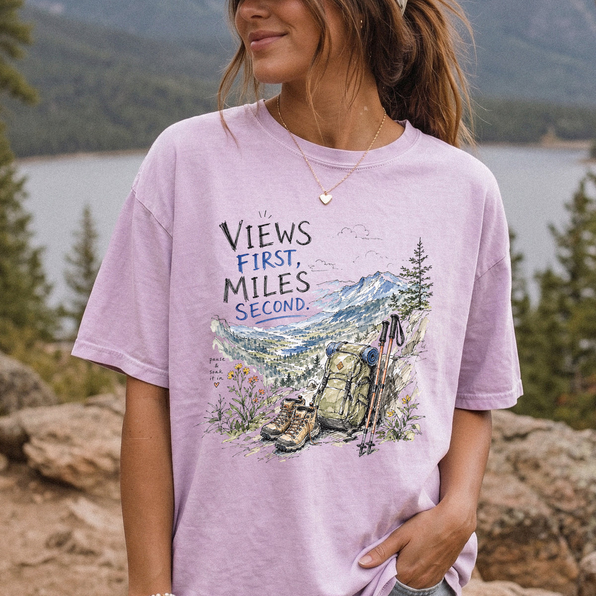 Views First Miles Second Comfort Colors Shirt – Watercolor Hiking T-Shirt