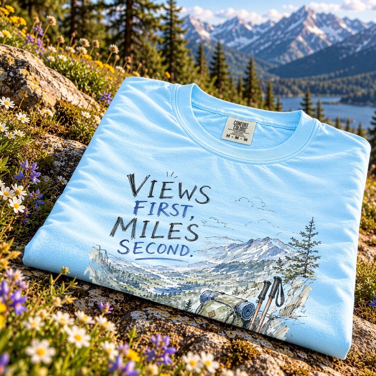 Views First Miles Second Comfort Colors Shirt – Watercolor Hiking T-Shirt