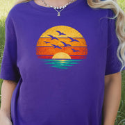 Vintage Ocean Sunset Birds Retro Nature T-Shirt