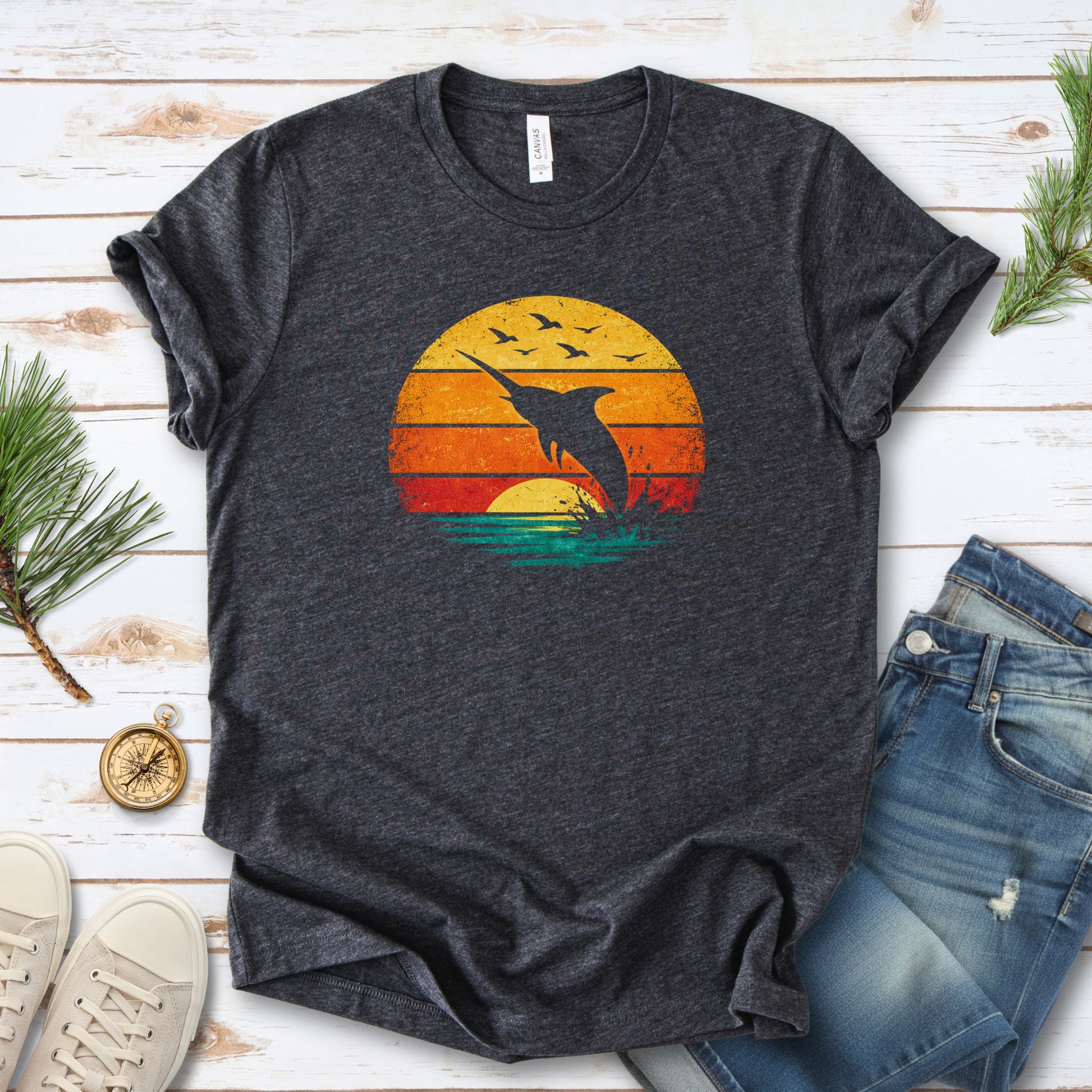 Vintage Sunset Marlin Retro Ocean T-Shirt