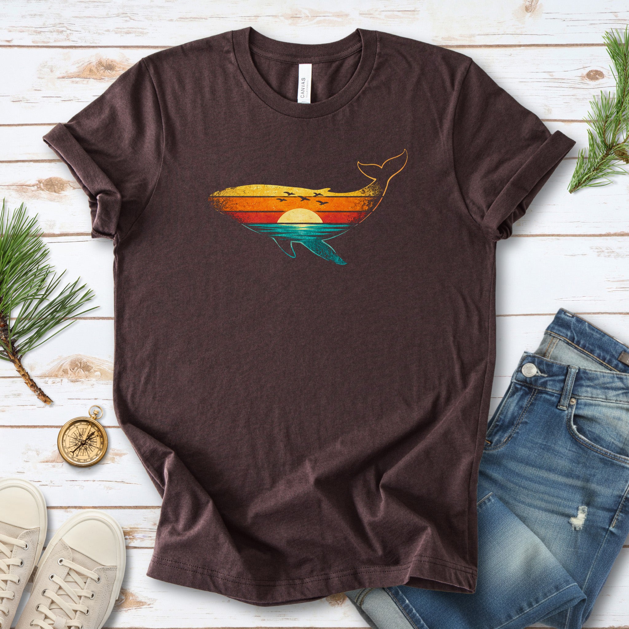 Vintage Whale Sunset Retro Ocean T-Shirt