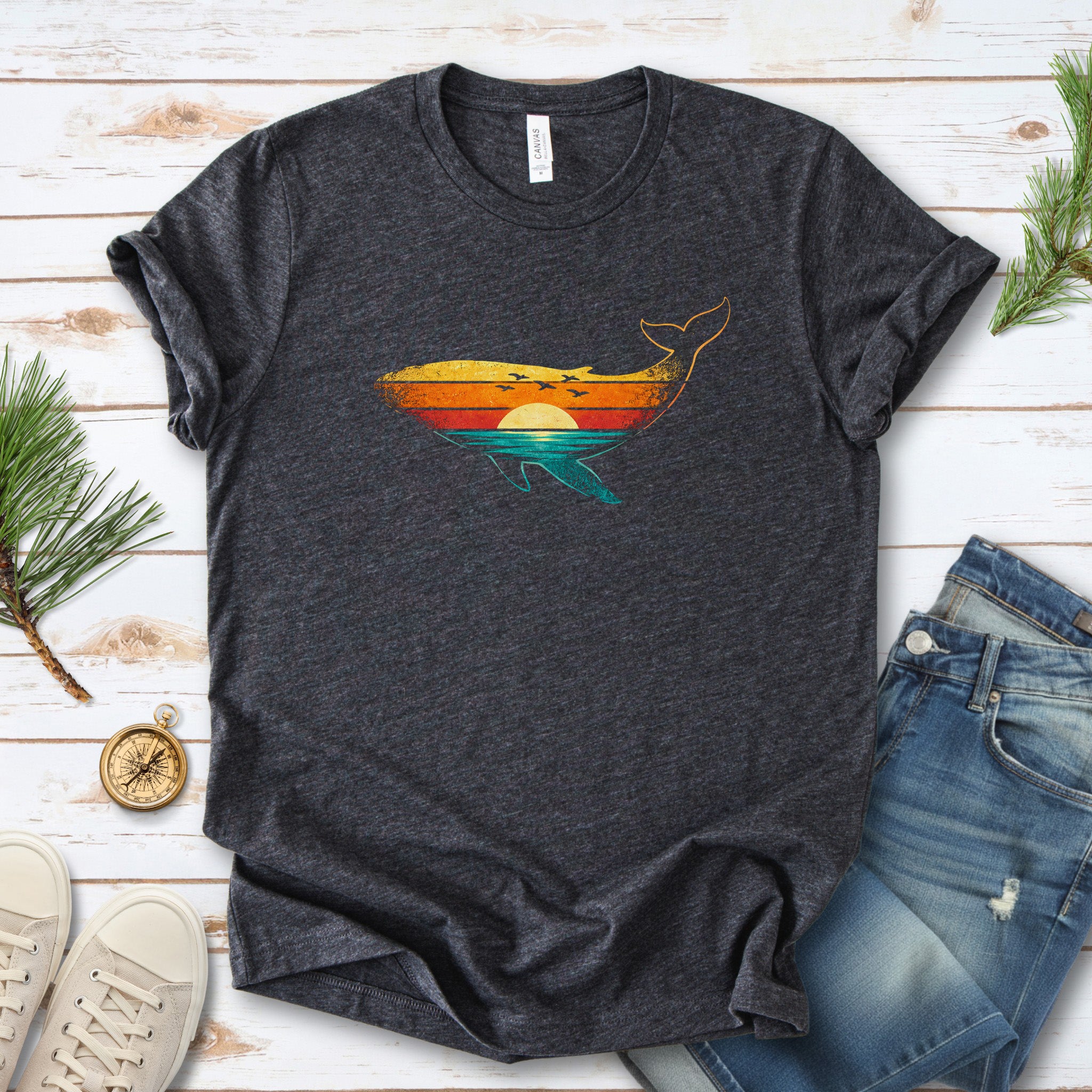 Vintage Whale Sunset Retro Ocean T-Shirt