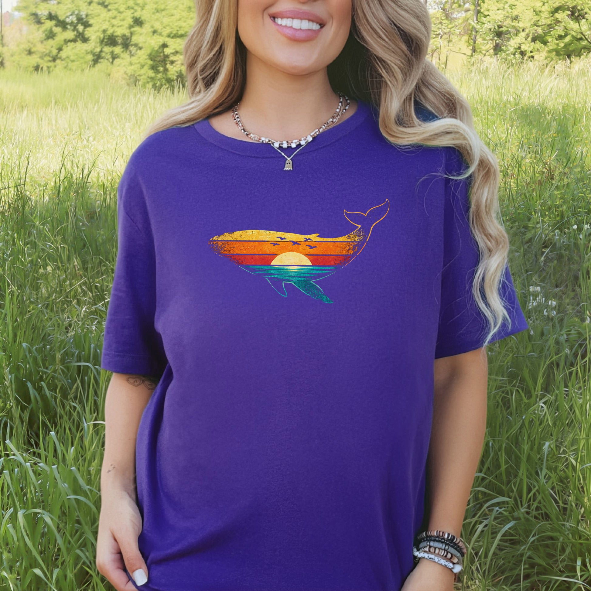Vintage Whale Sunset Retro Ocean T-Shirt