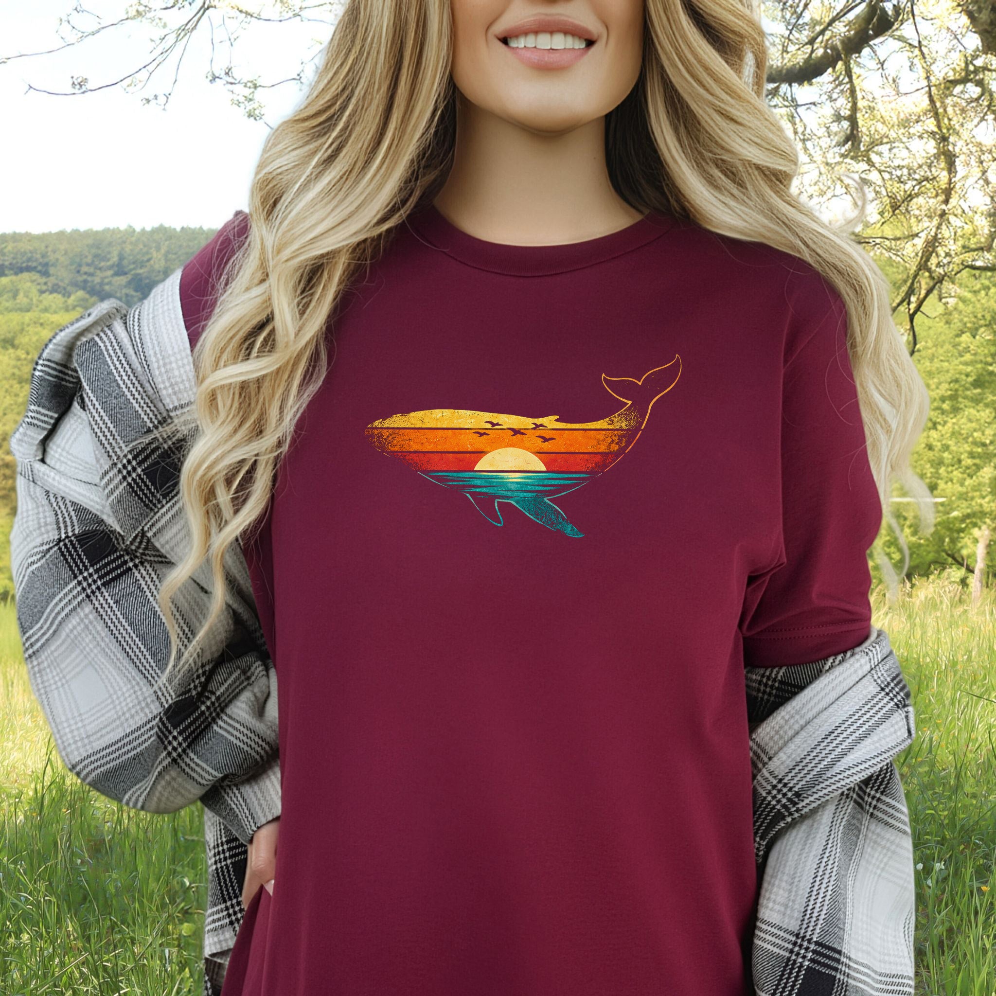 Vintage Whale Sunset Retro Ocean T-Shirt