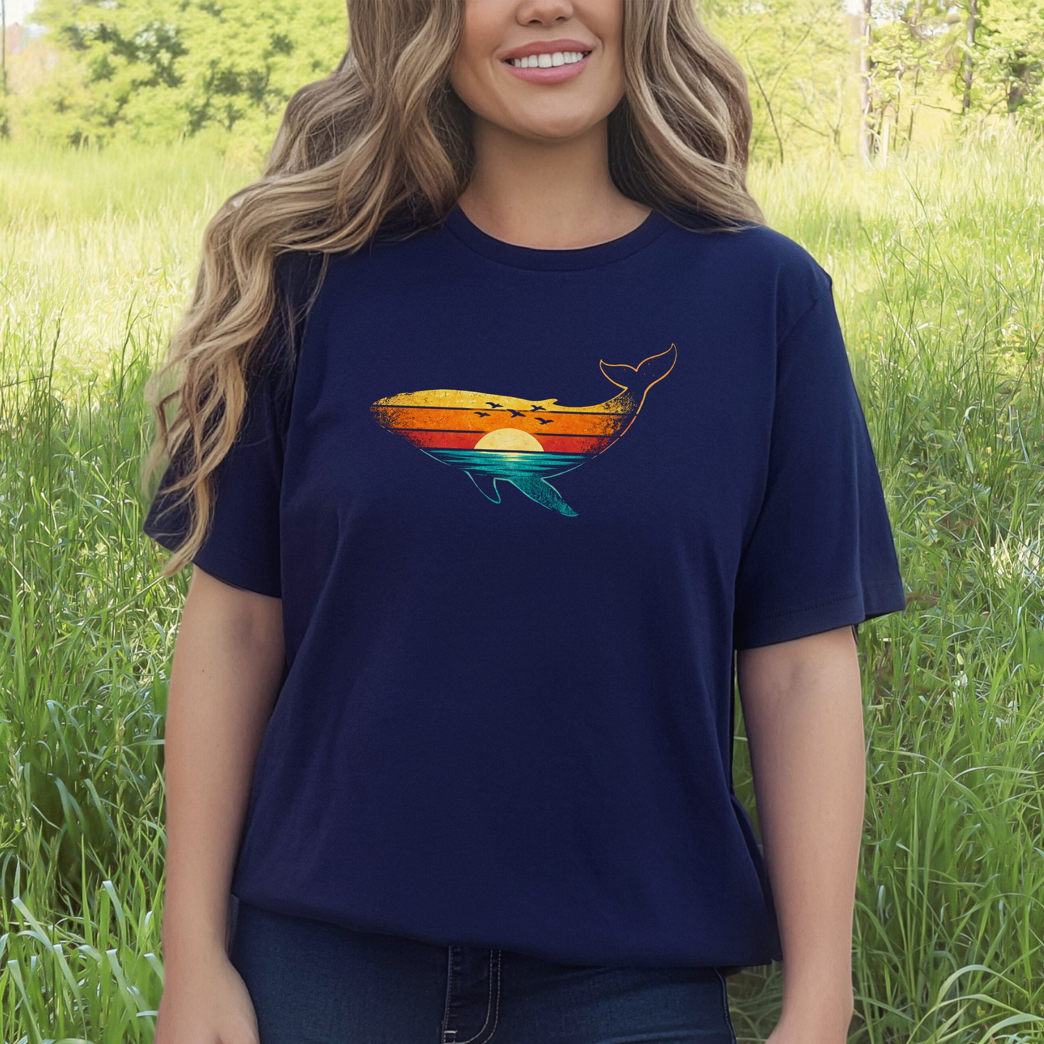 Vintage Whale Sunset Retro Ocean T-Shirt