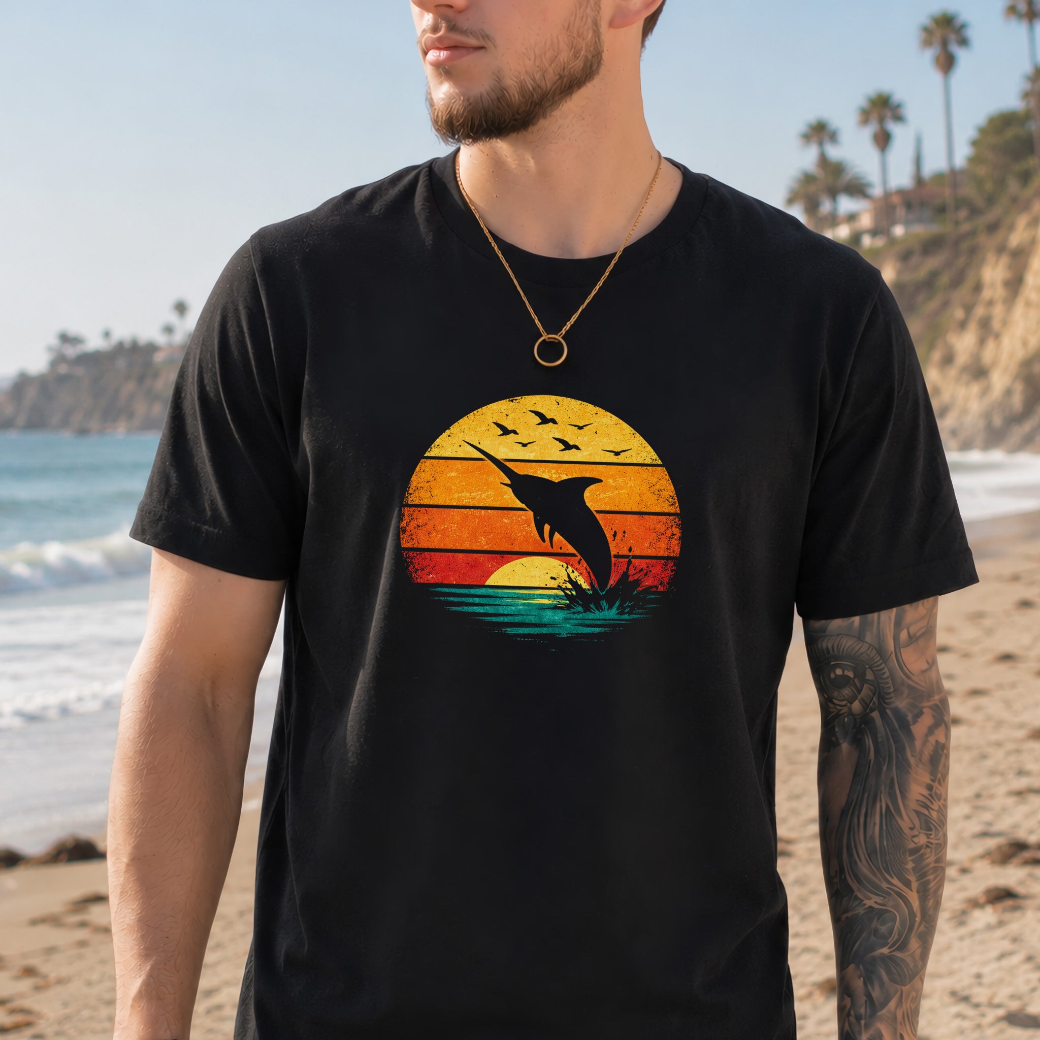 Vintage Sunset Marlin Retro Ocean T-Shirt