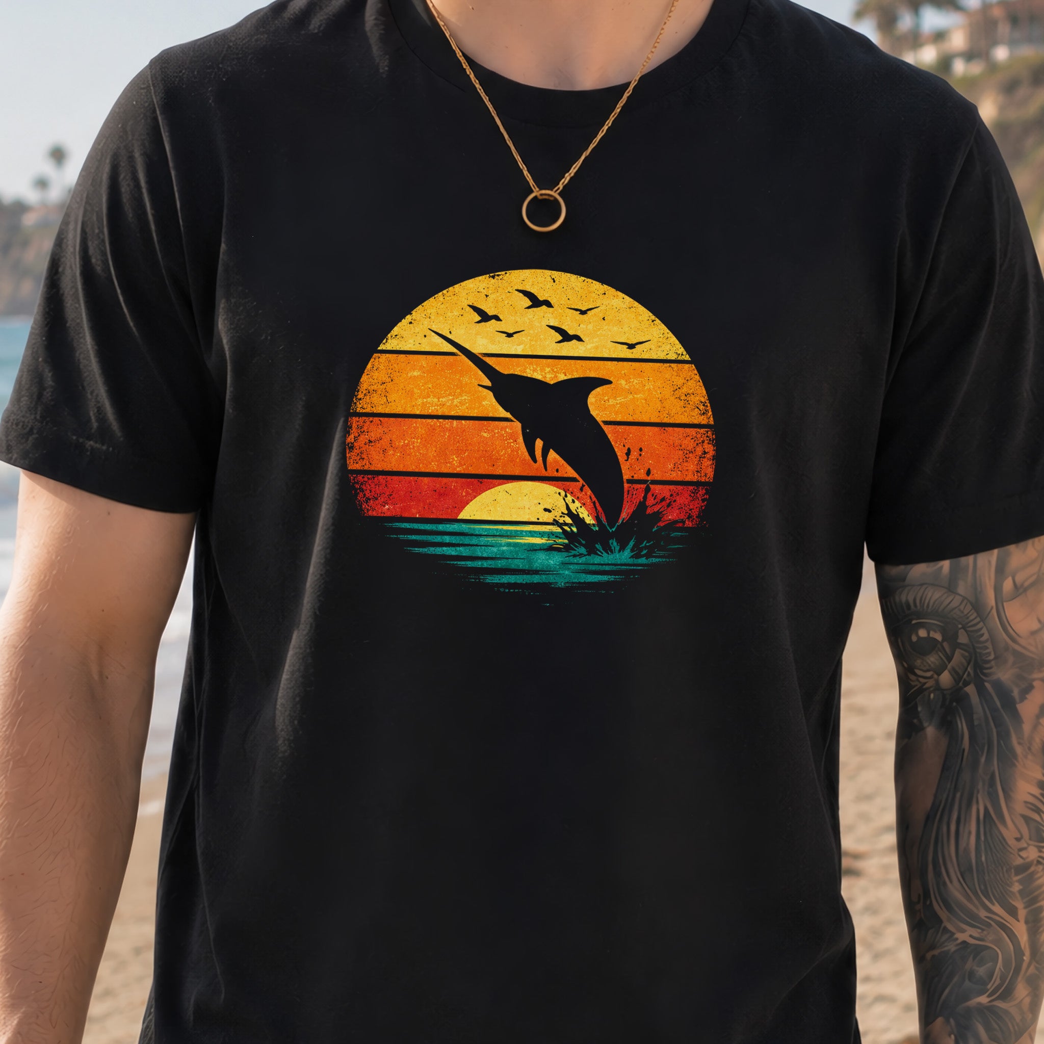Vintage Sunset Marlin Retro Ocean T-Shirt
