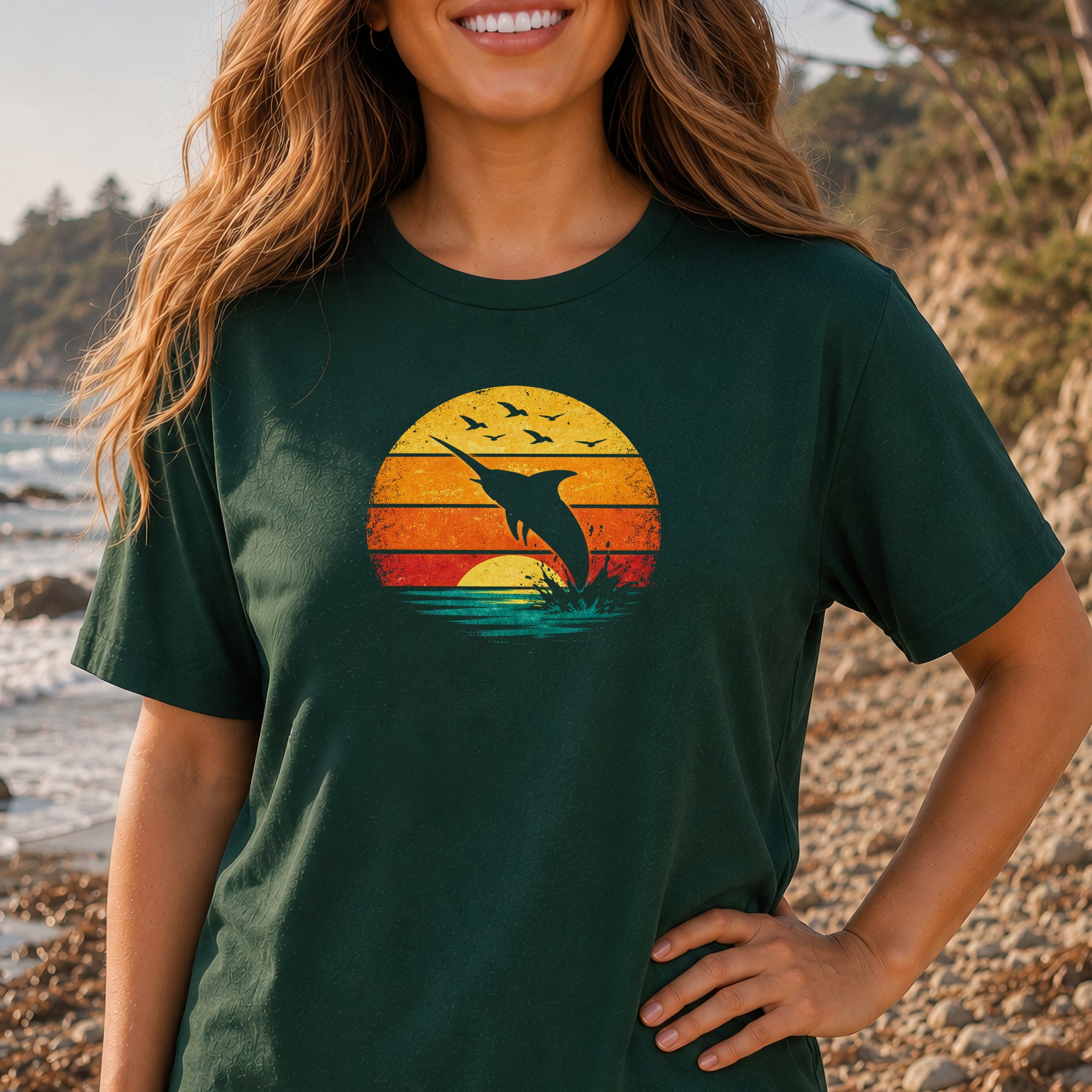 Vintage Sunset Marlin Retro Ocean T-Shirt