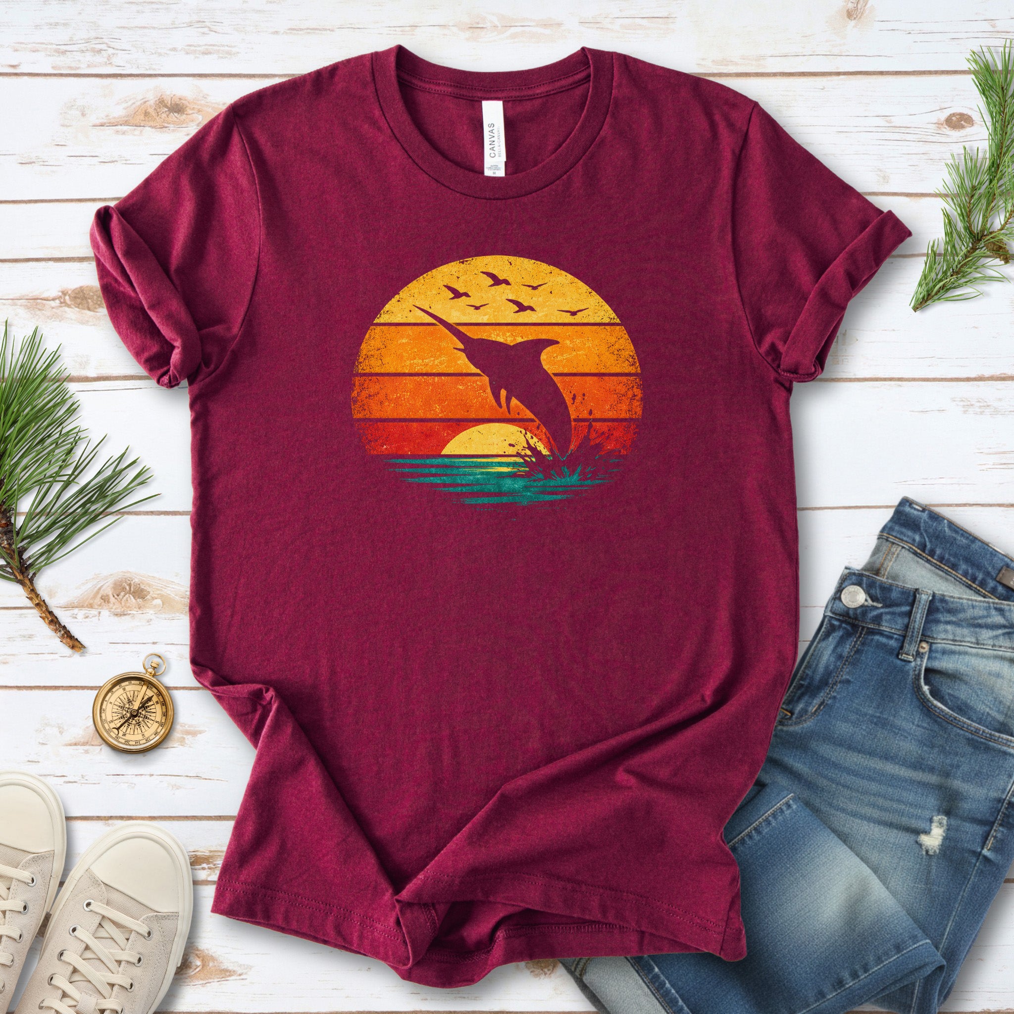 Vintage Sunset Marlin Retro Ocean T-Shirt