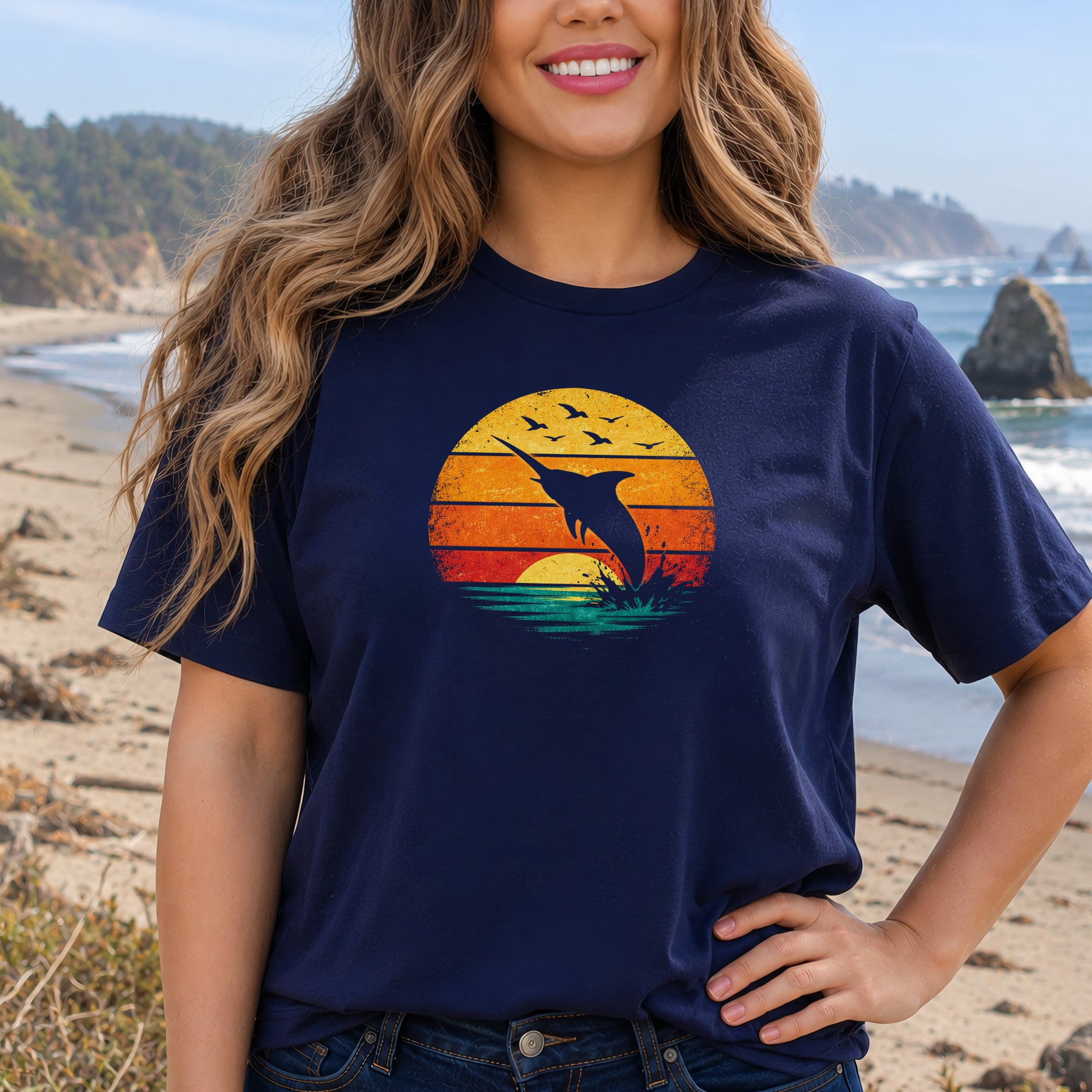Vintage Sunset Marlin Retro Ocean T-Shirt
